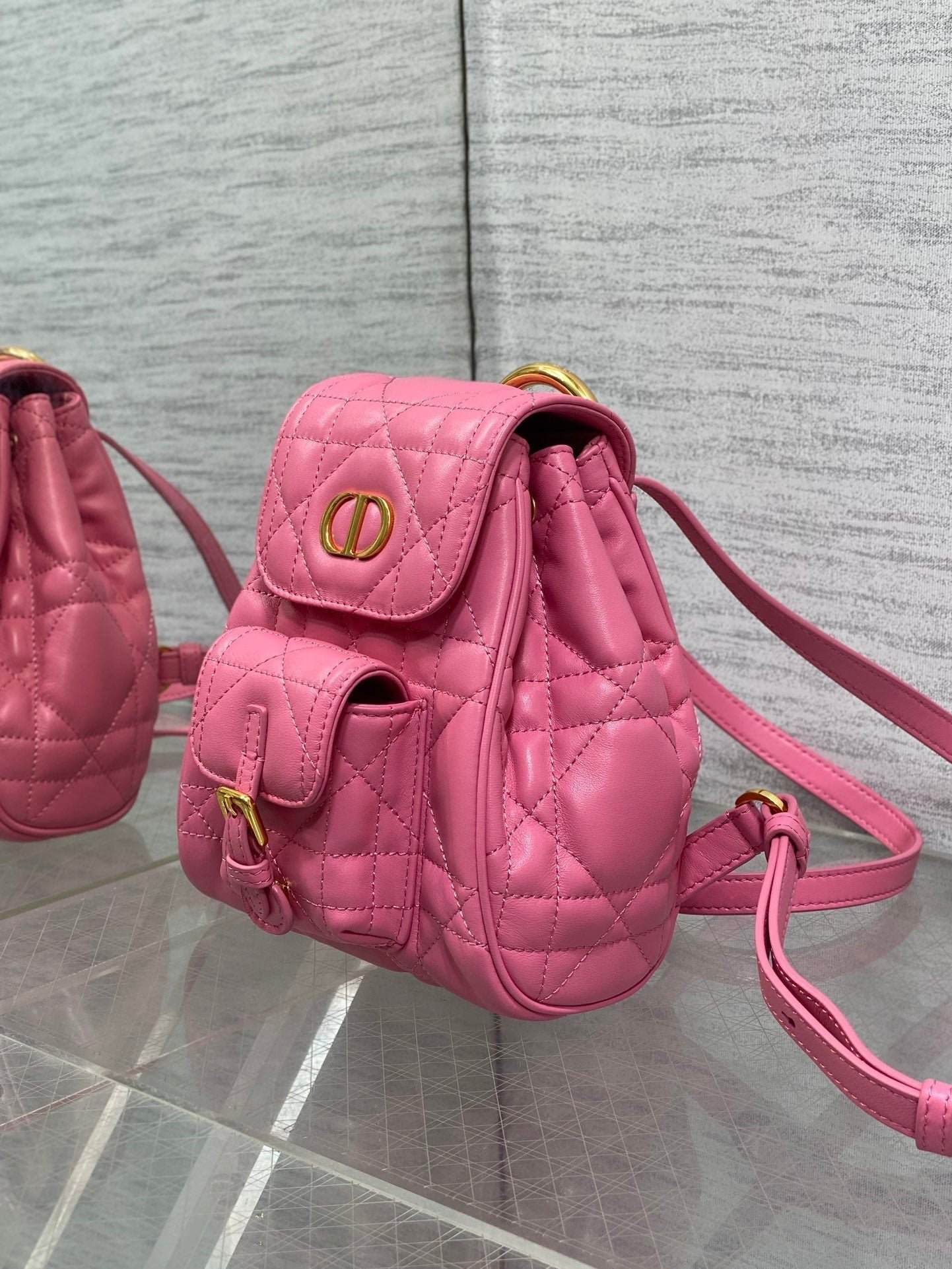Dior Mini Caro Flap Backpack Punch Pink Lambskin - Image 2
