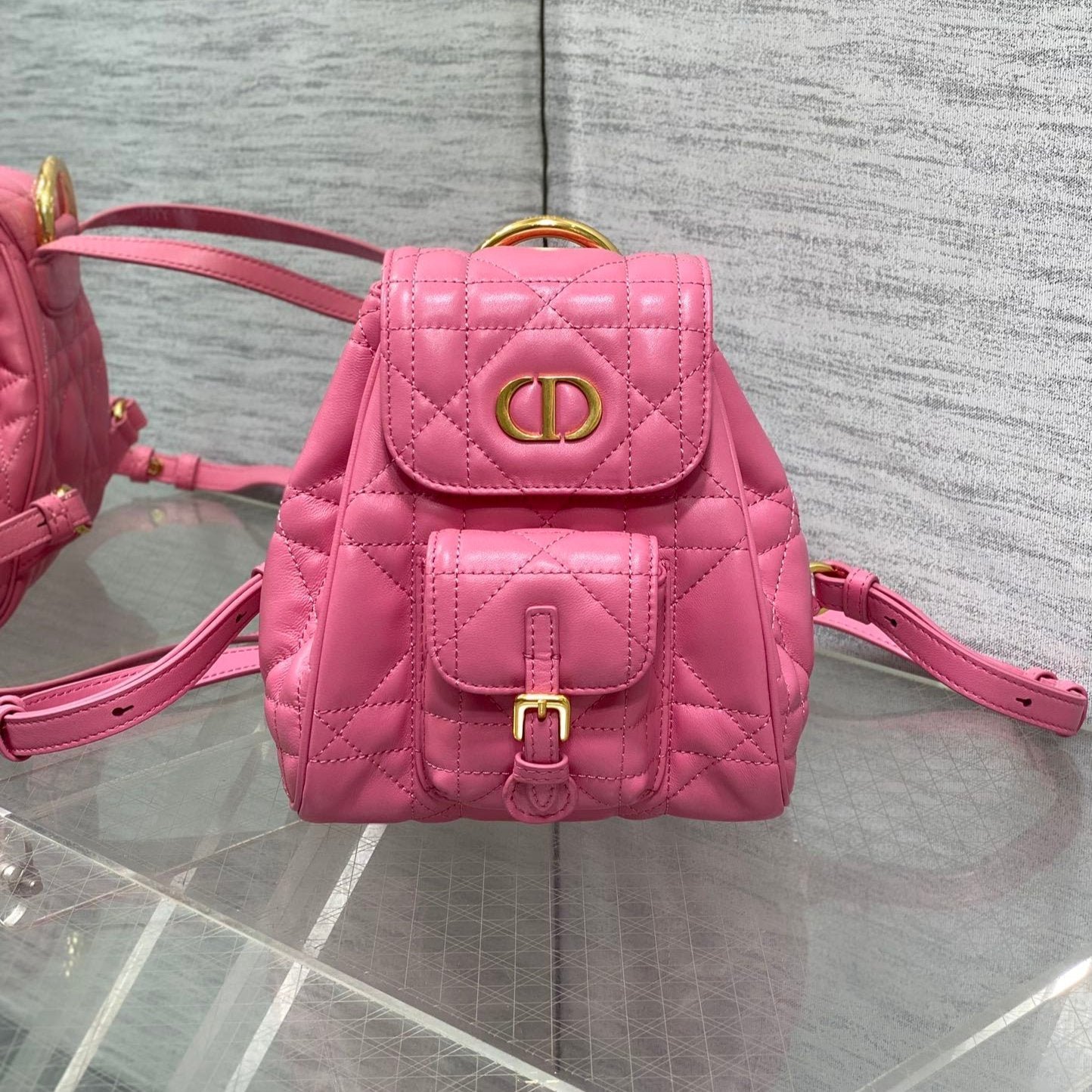 Dior Mini Caro Flap Backpack Punch Pink Lambskin