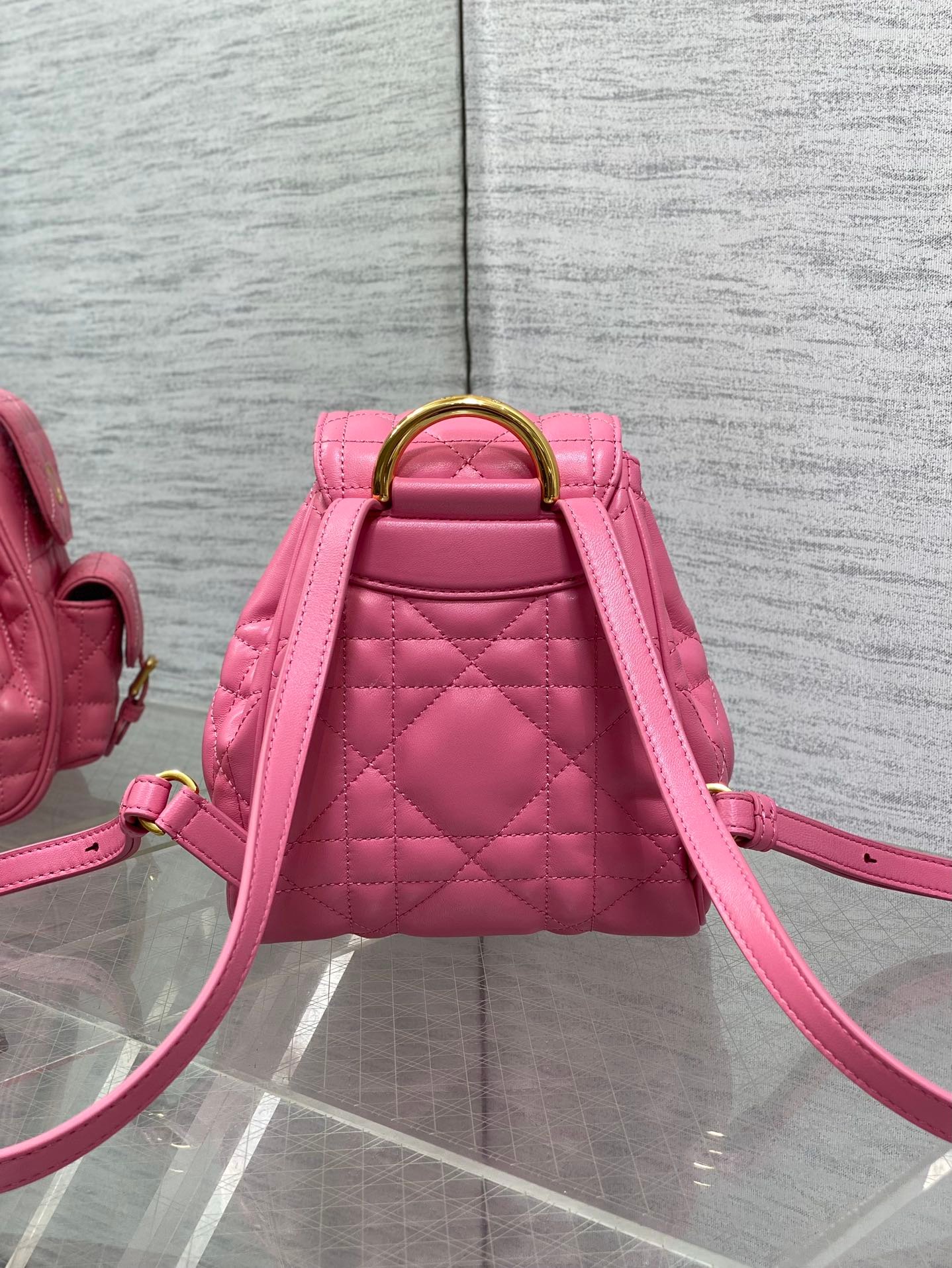Dior Mini Caro Flap Backpack Punch Pink Lambskin - Image 3