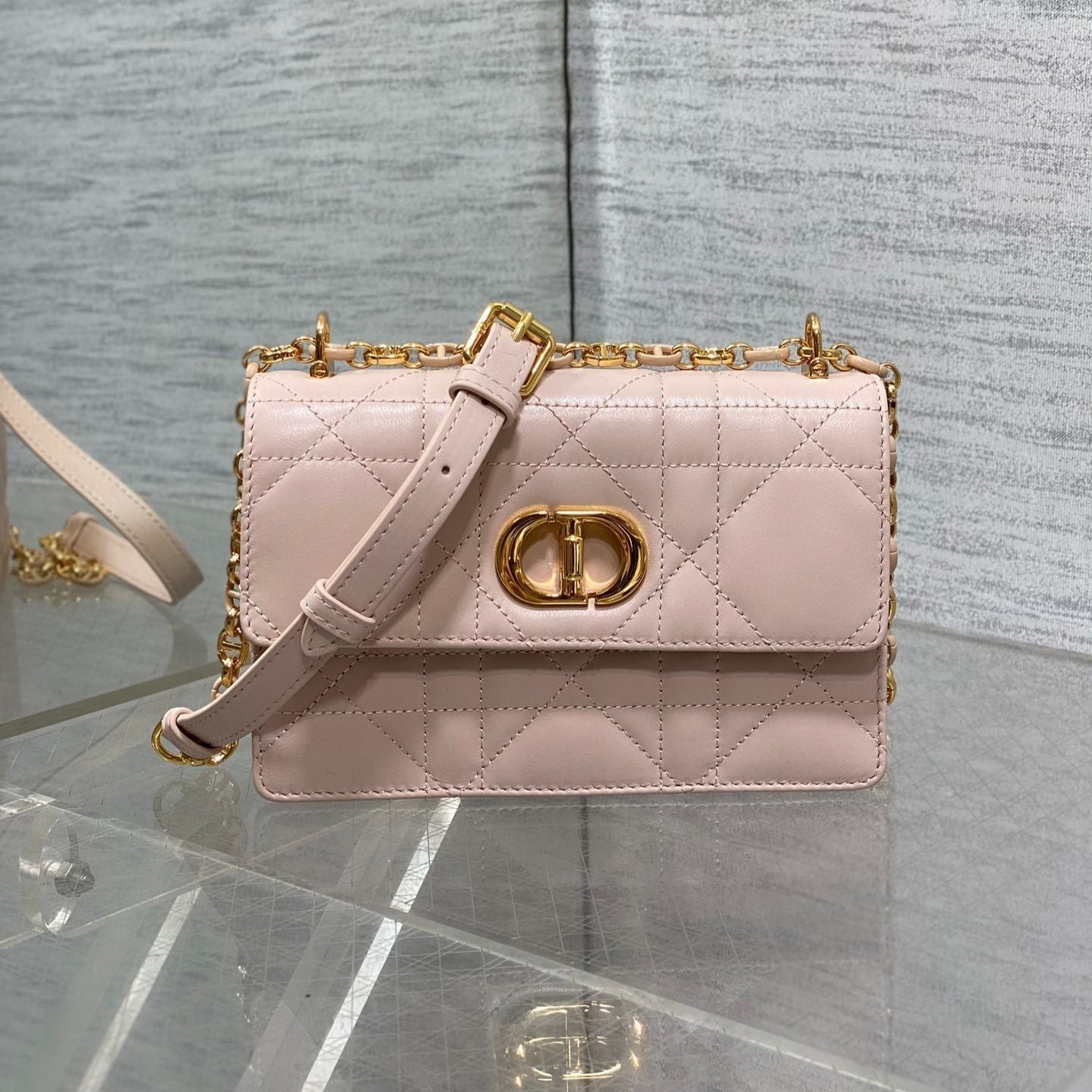 Dior Miss Caro Series Light Pink Calfskin Quilted Bag