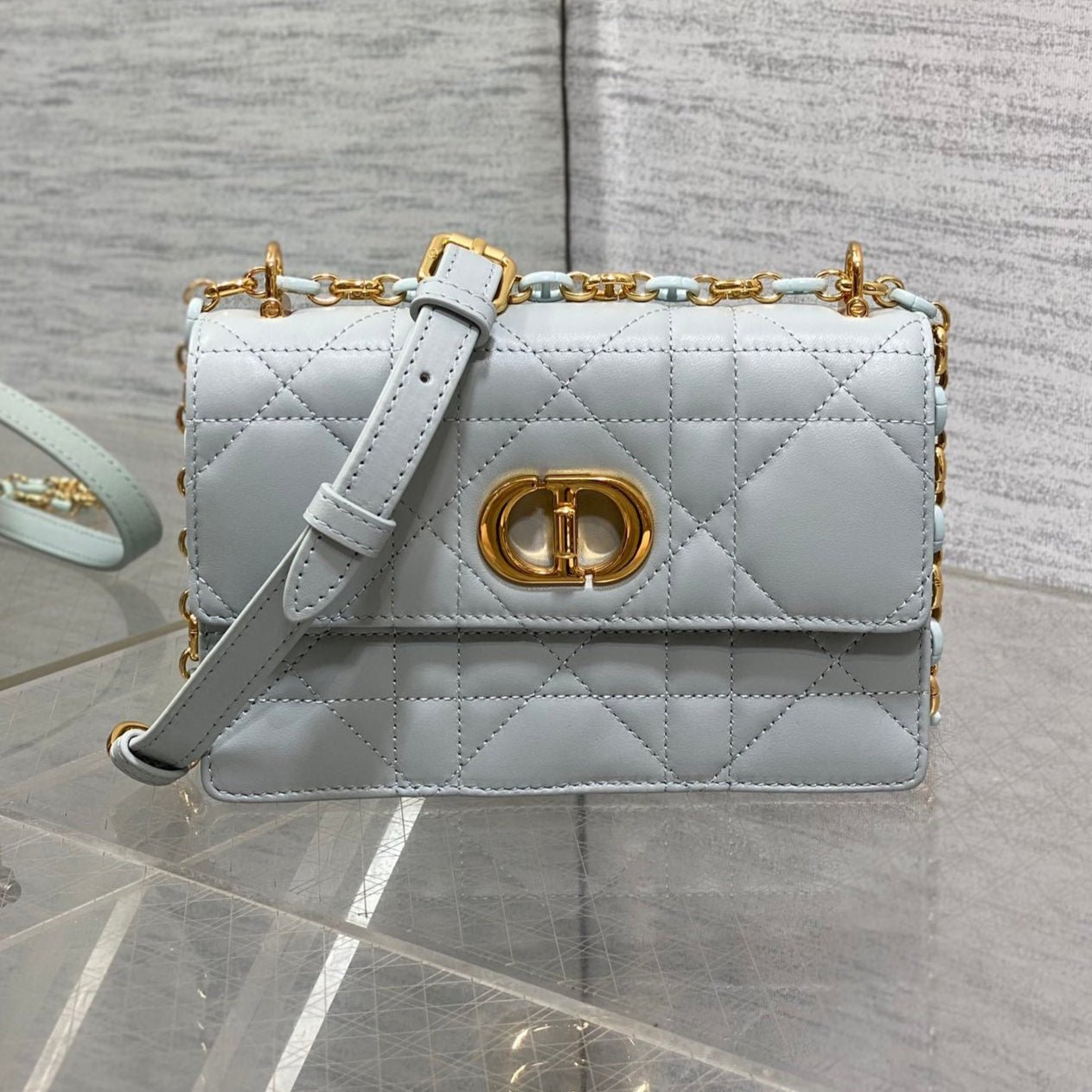 Dior Miss Caro Series Sky Blue Calfskin Quilted Bag