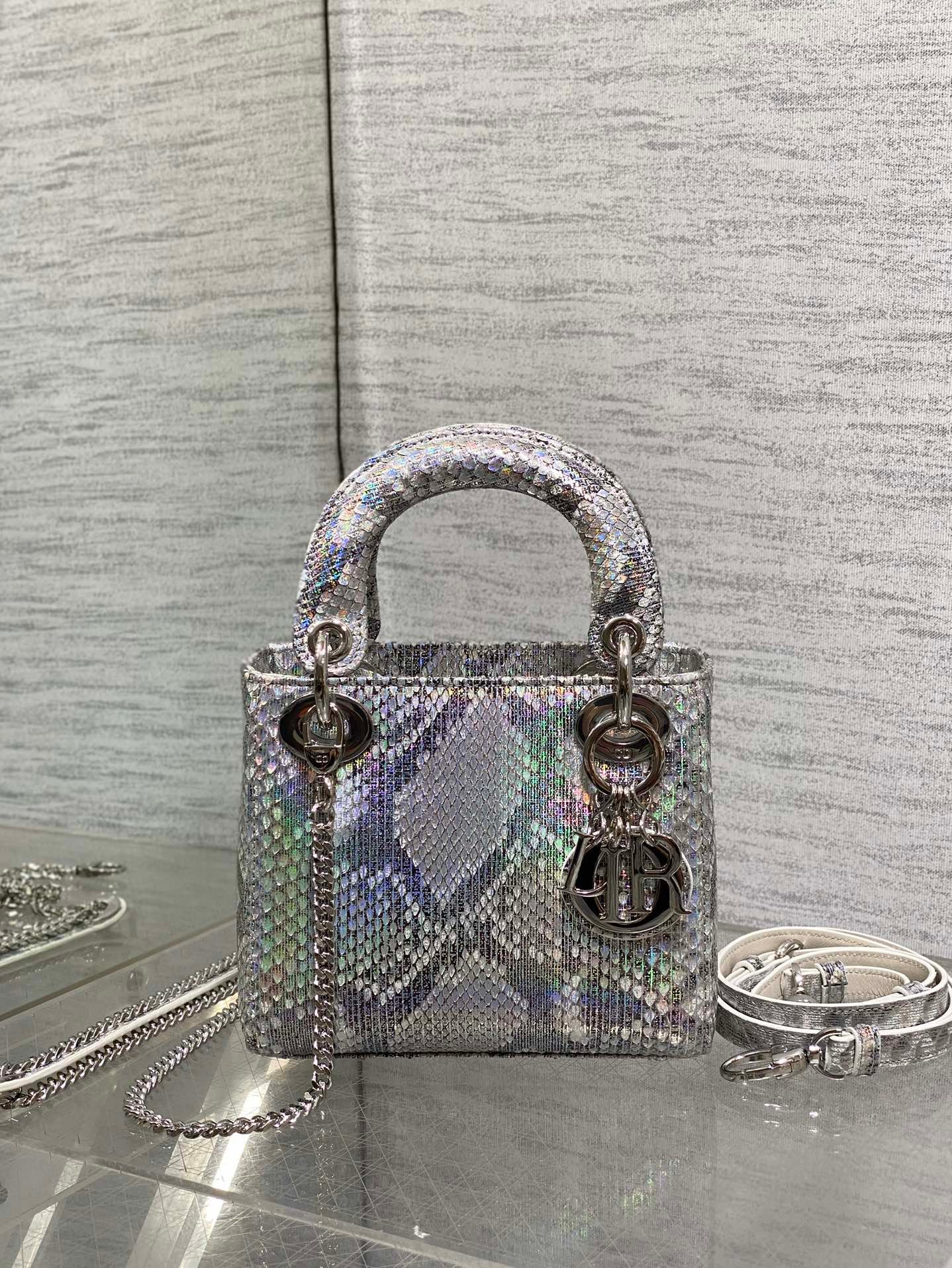 Alternative view of Dior Lady Series Silver Snakeskin Lambskin Handbag
