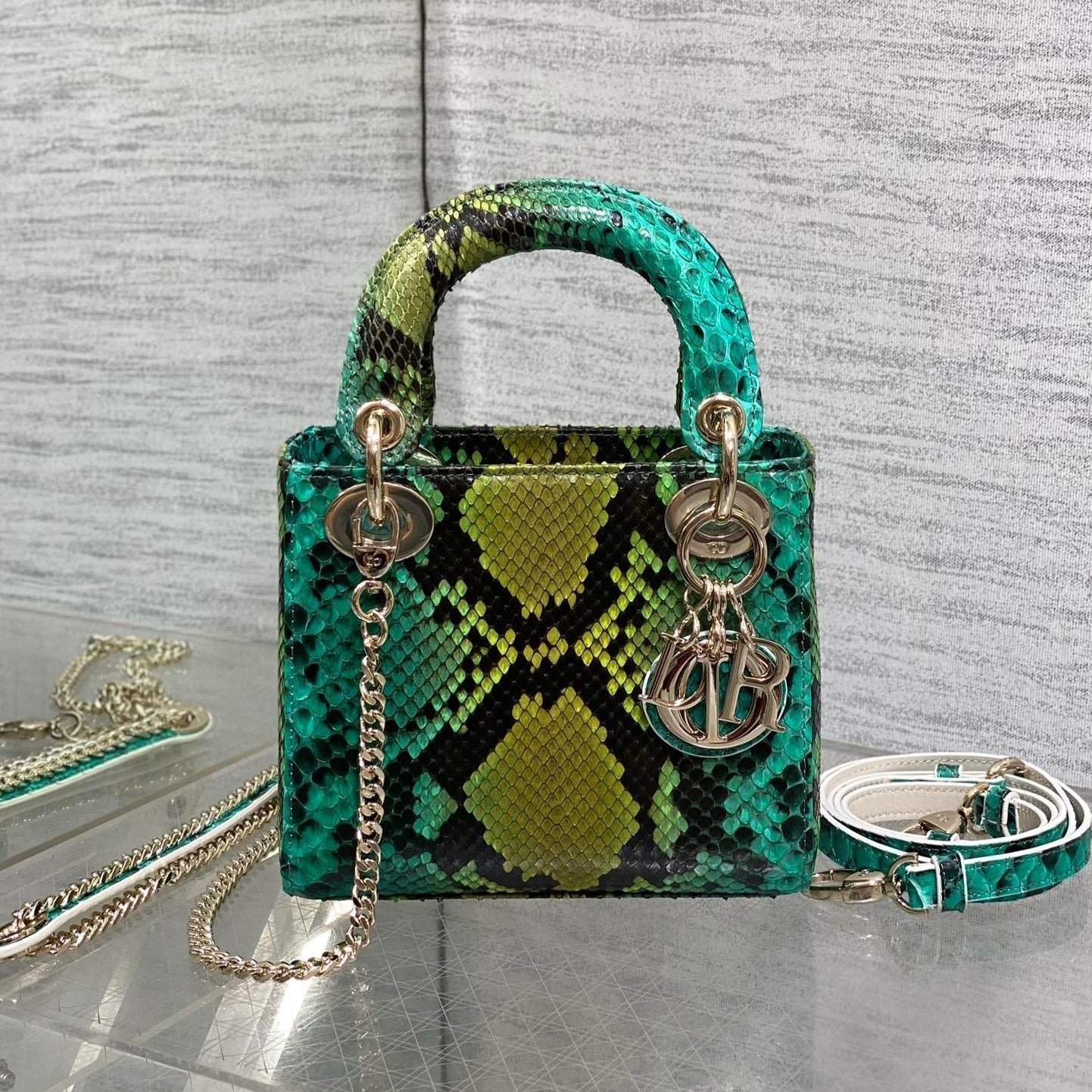 Dior Lady Series Turquoise Multicolor Snakeskin Bag