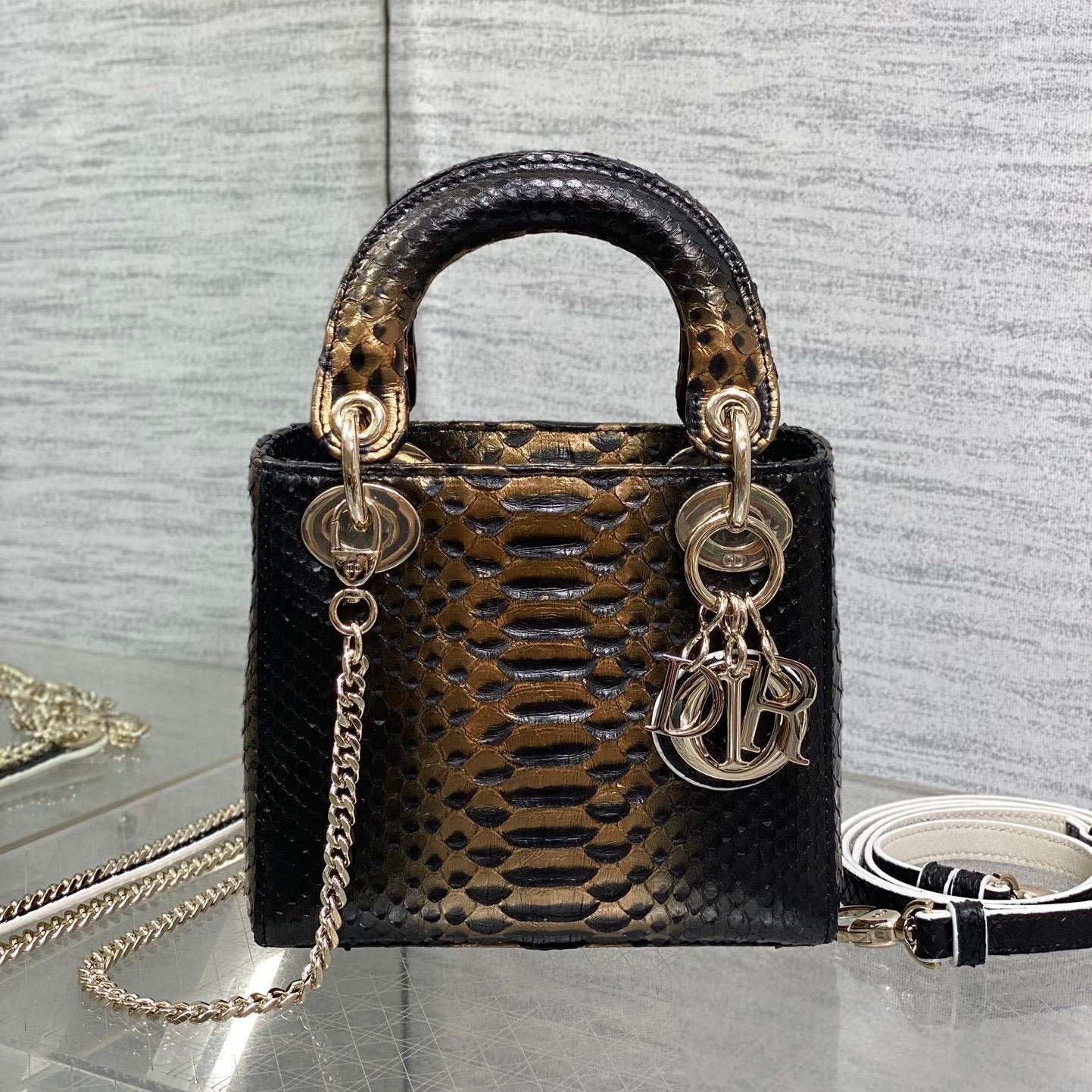 Dior Lady Series 17 Black Coffee Snakeskin Handbag