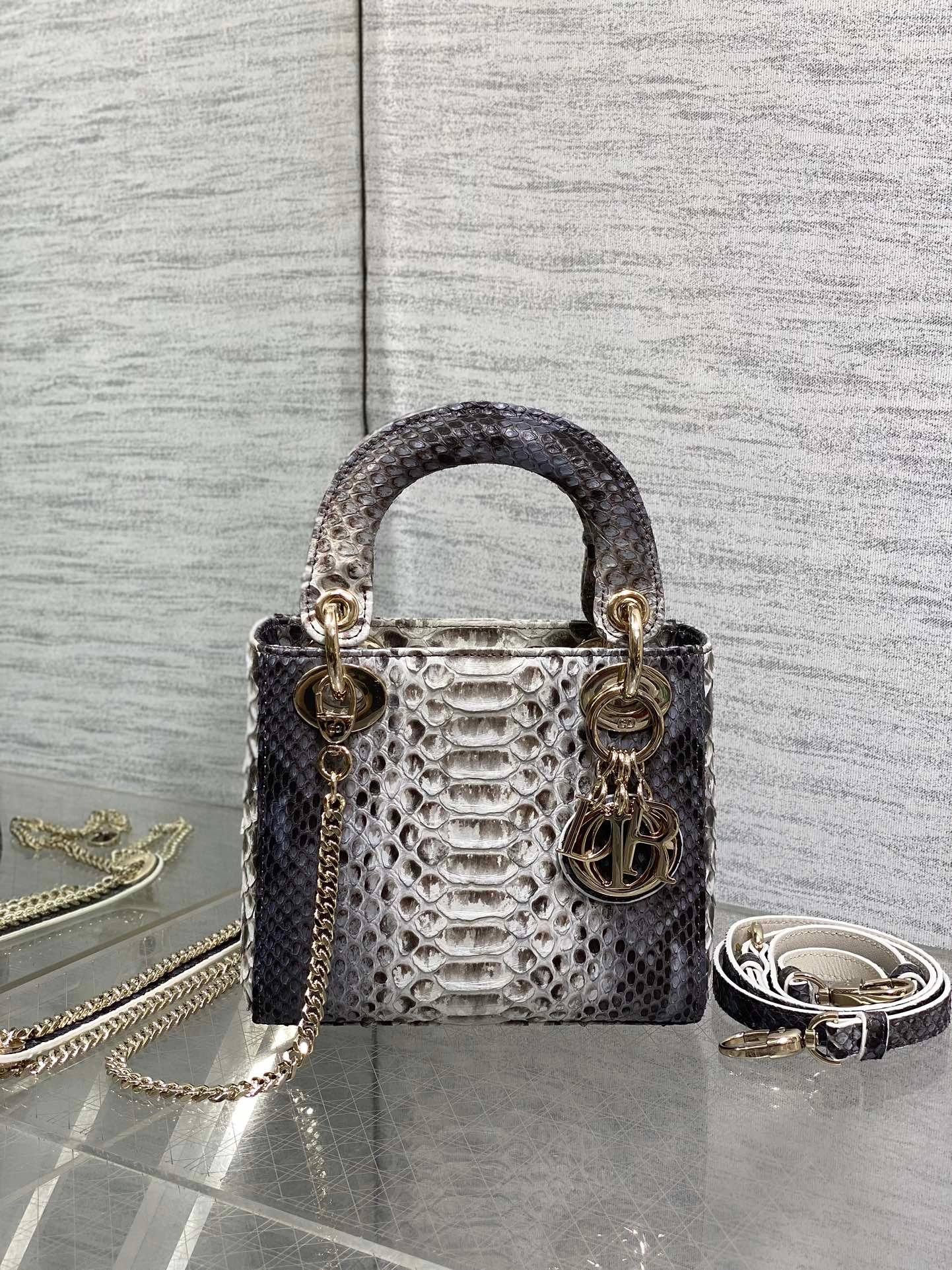 Alternative view of Dior Lady Series White Black Snakeskin Handbag