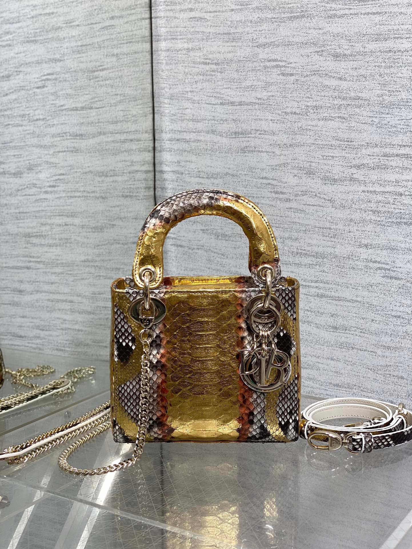 Alternative view of Dior Lady Series Golden Snakeskin Lambskin Handbag