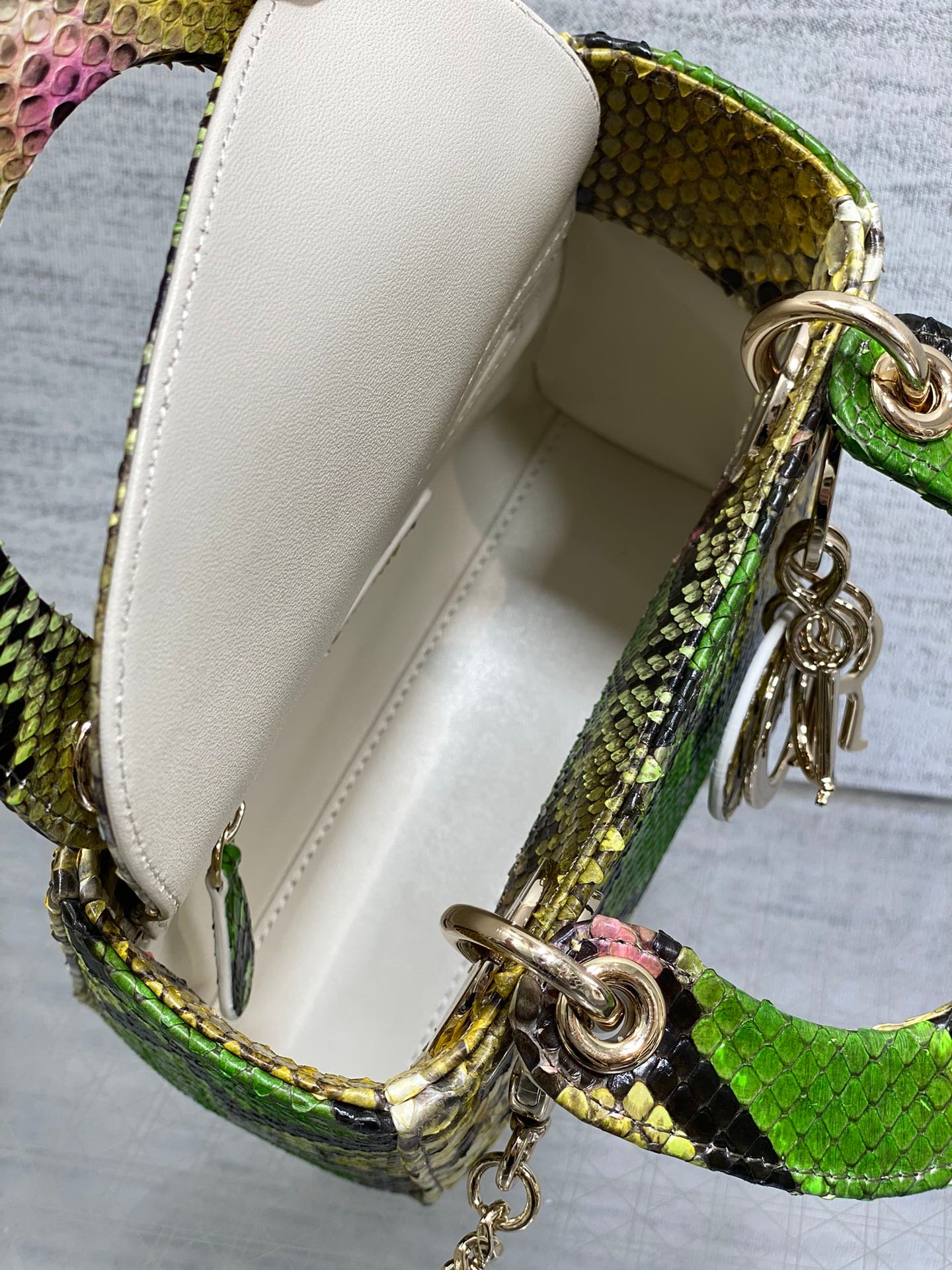Dior Lady Series Green Multicolor Snakeskin Handbag - Image 7