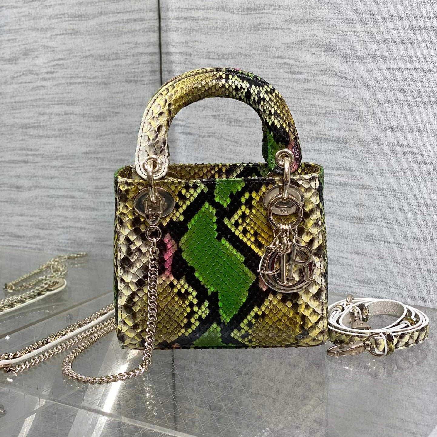 Dior Lady Series Green Multicolor Snakeskin Handbag