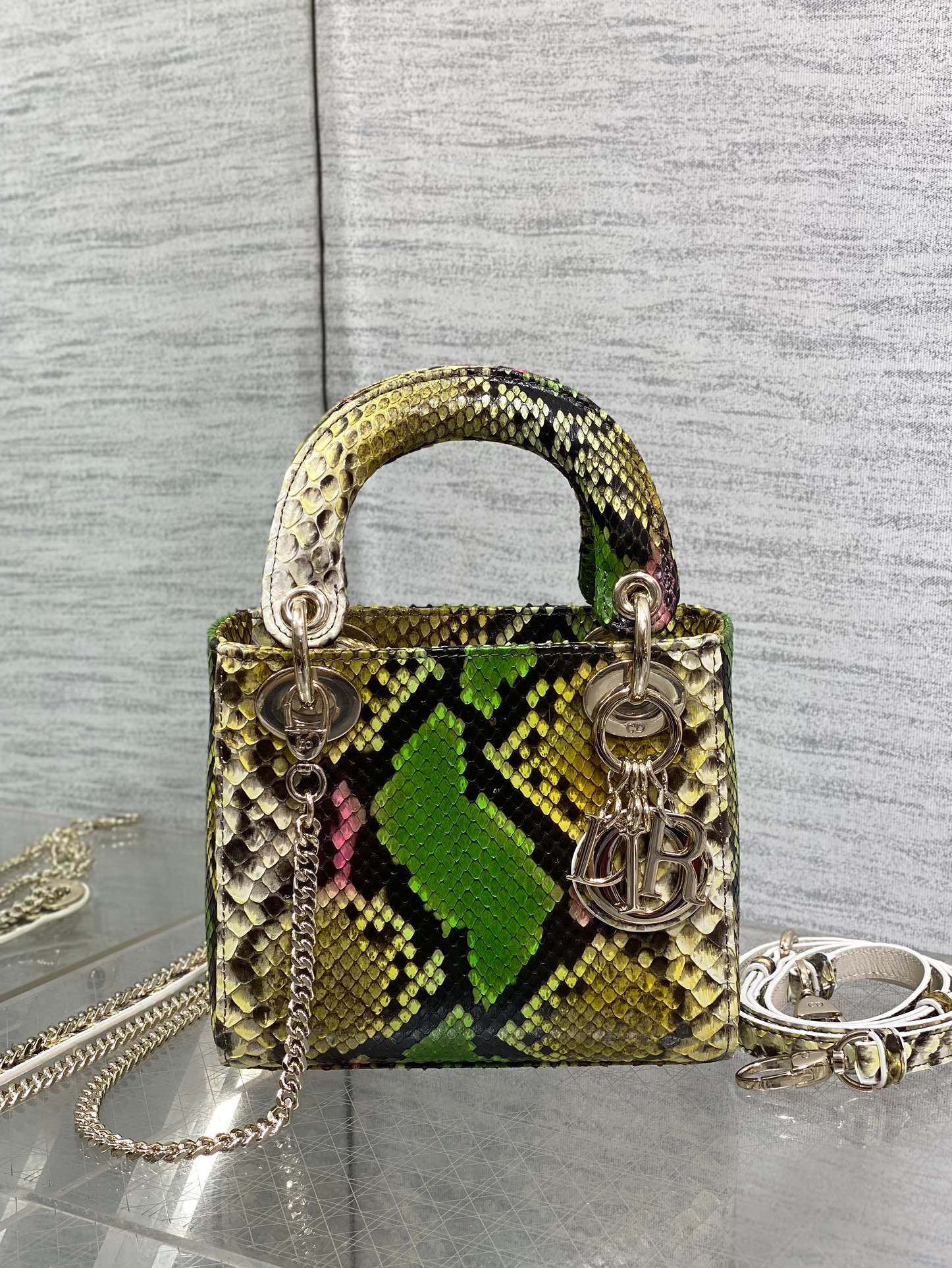 Alternative view of Dior Lady Series Green Multicolor Snakeskin Handbag