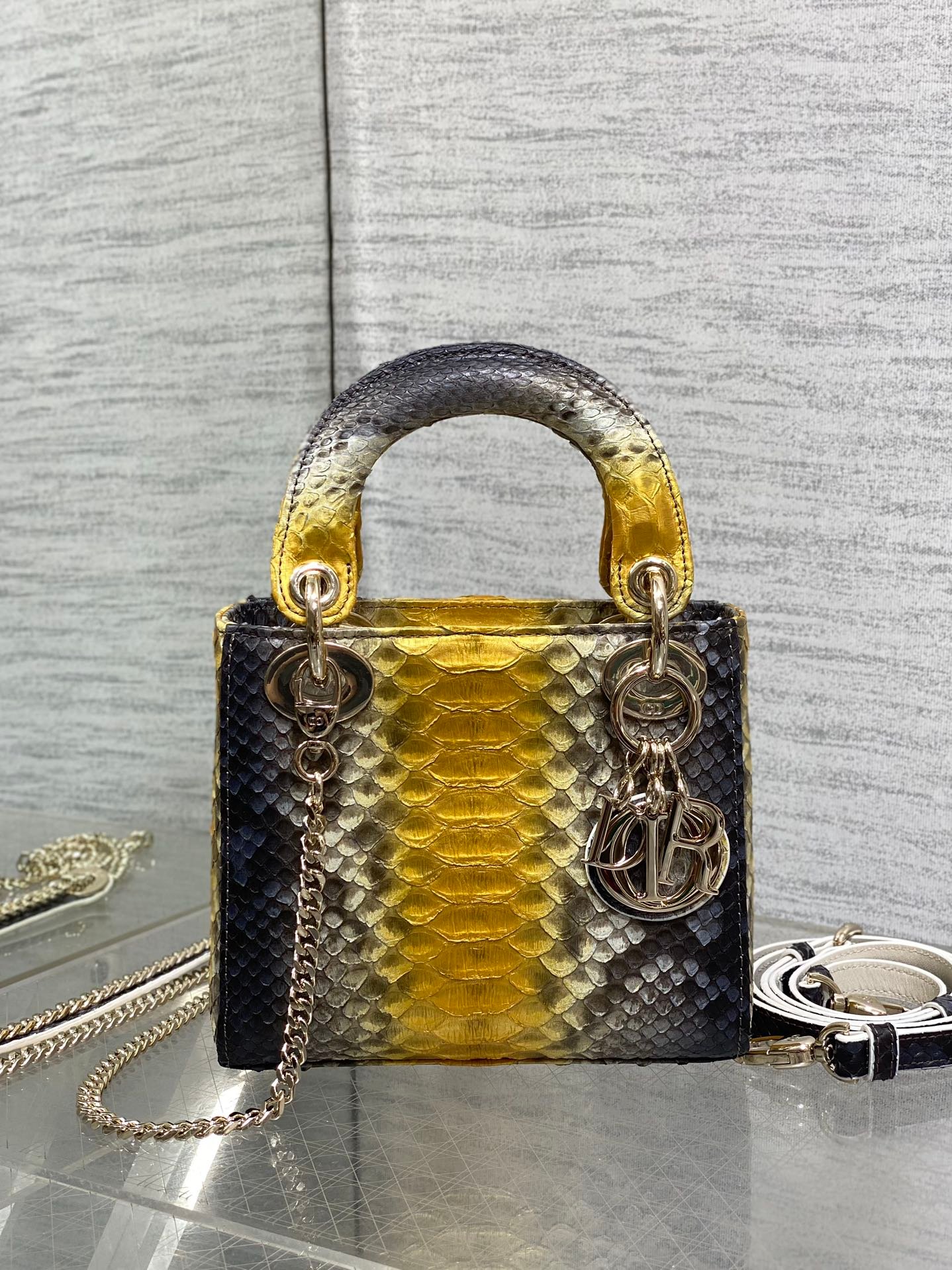 Alternative view of Dior Lady Series Sun Yellow Black Snakeskin Handbag