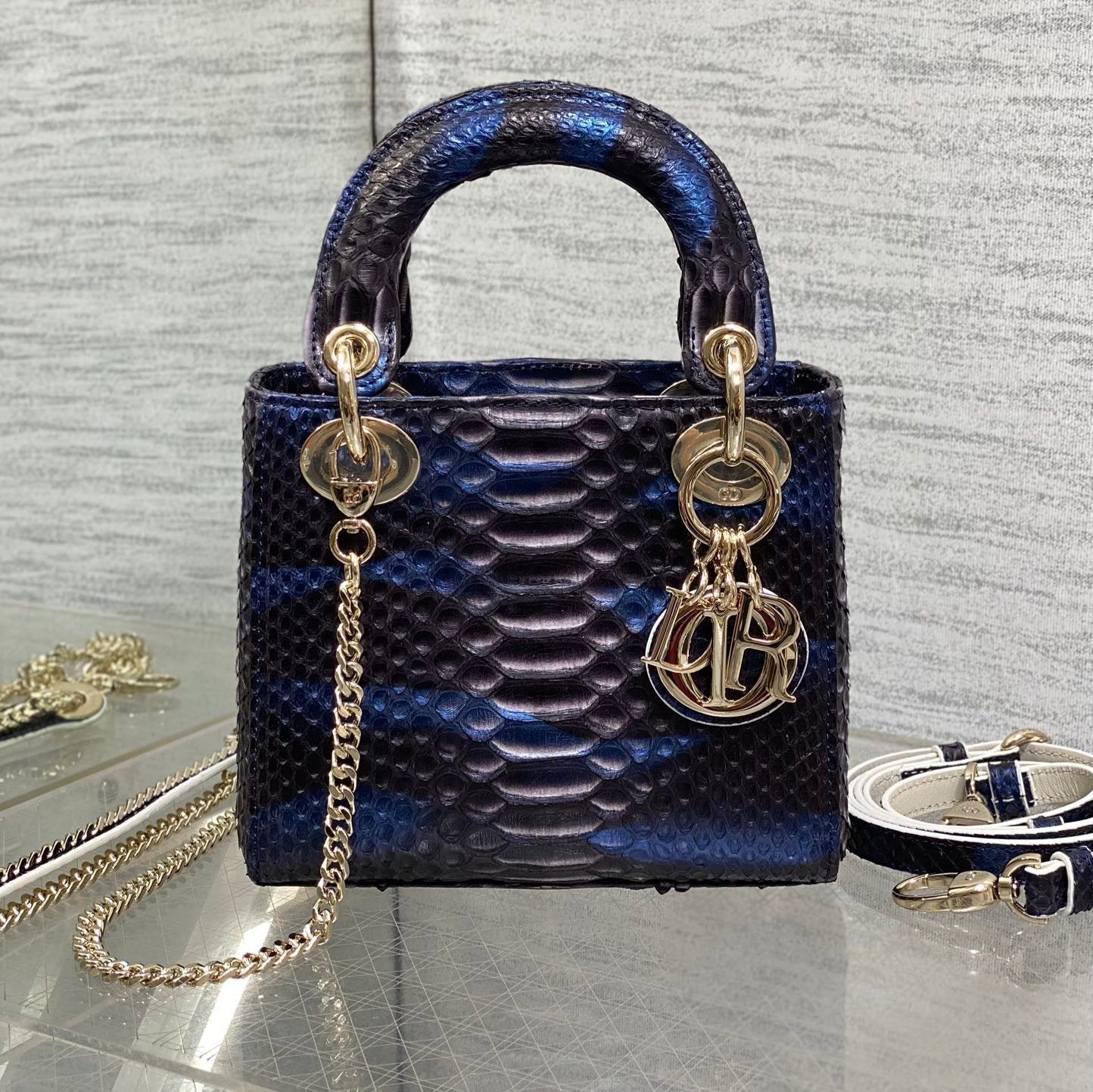 Dior Lady Series Navy Black Snakeskin Handbag