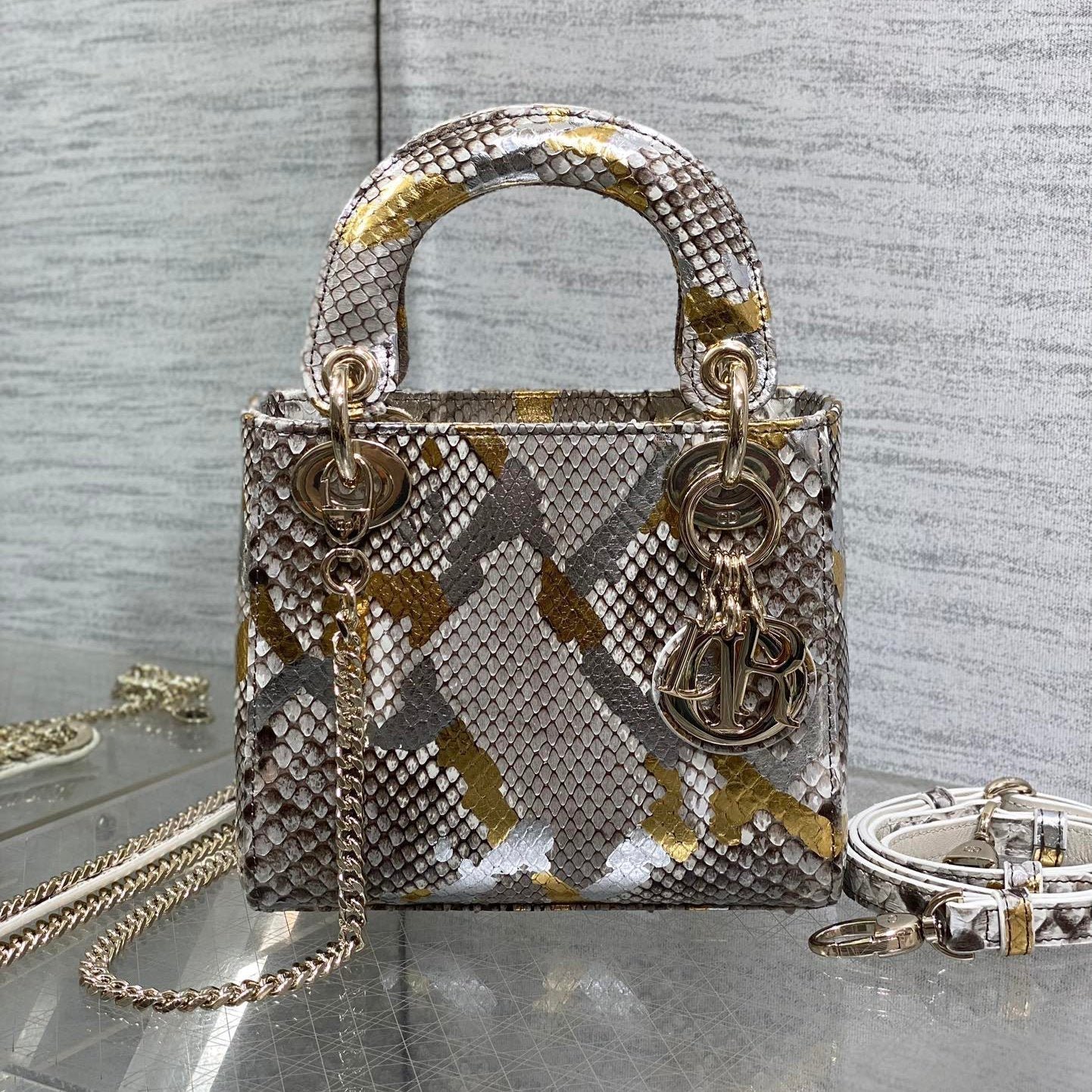 Dior Mini Lady Snakeskin Pattern Lambskin Bag