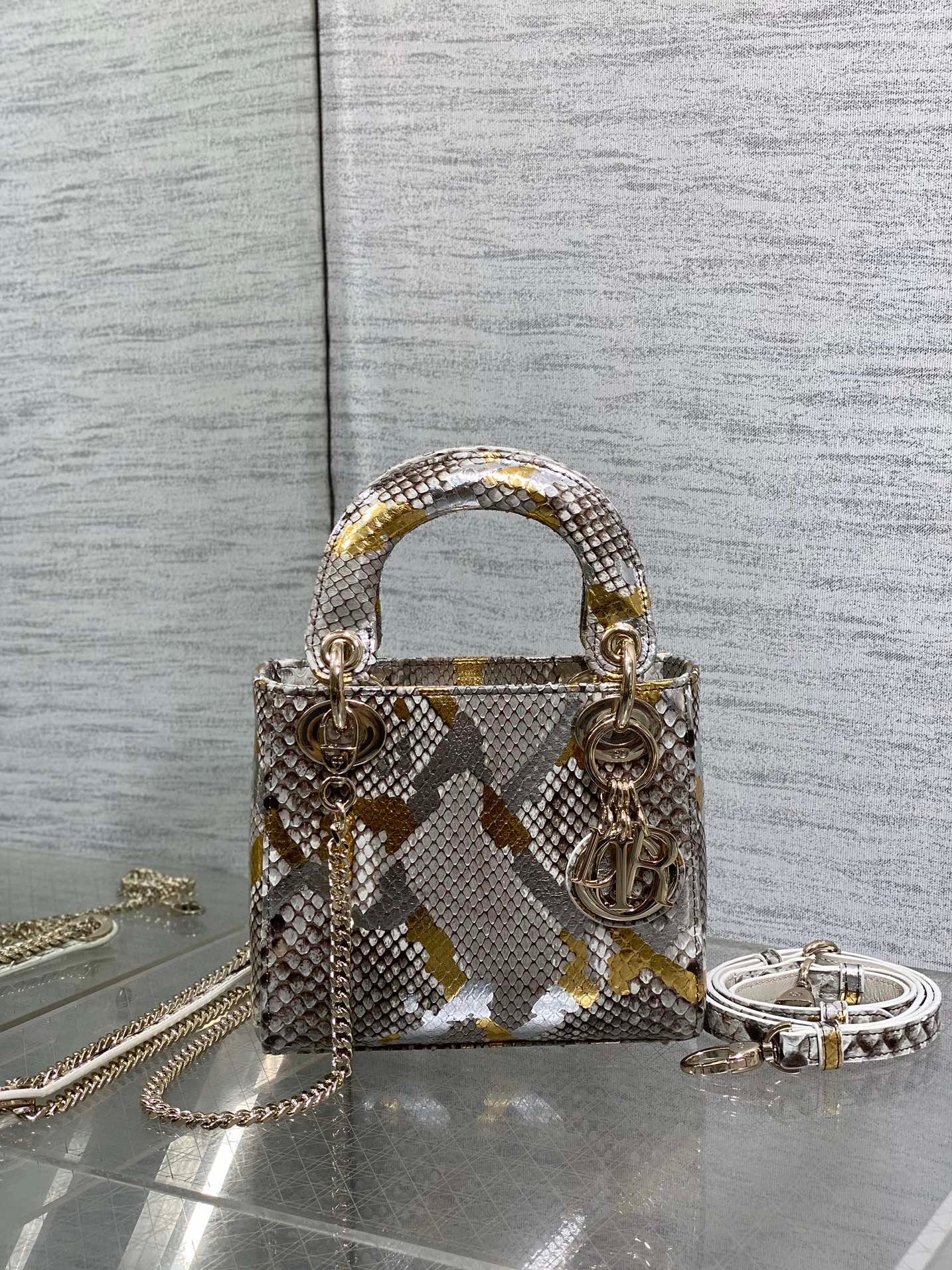 Alternative view of Dior Mini Lady Snakeskin Pattern Lambskin Bag