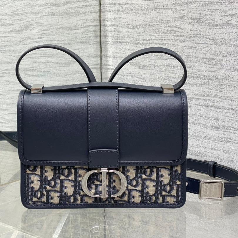 Dior Montaigne Series Navy Fabric & Leather Bag