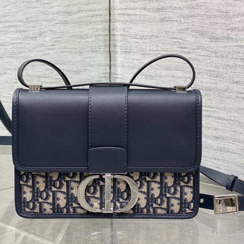 Dior Montaigne Series Navy Jacquard & Leather Flap Bag