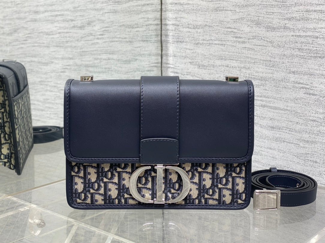 Alternative view of Dior Montaigne Series Navy Jacquard & Leather Flap Bag