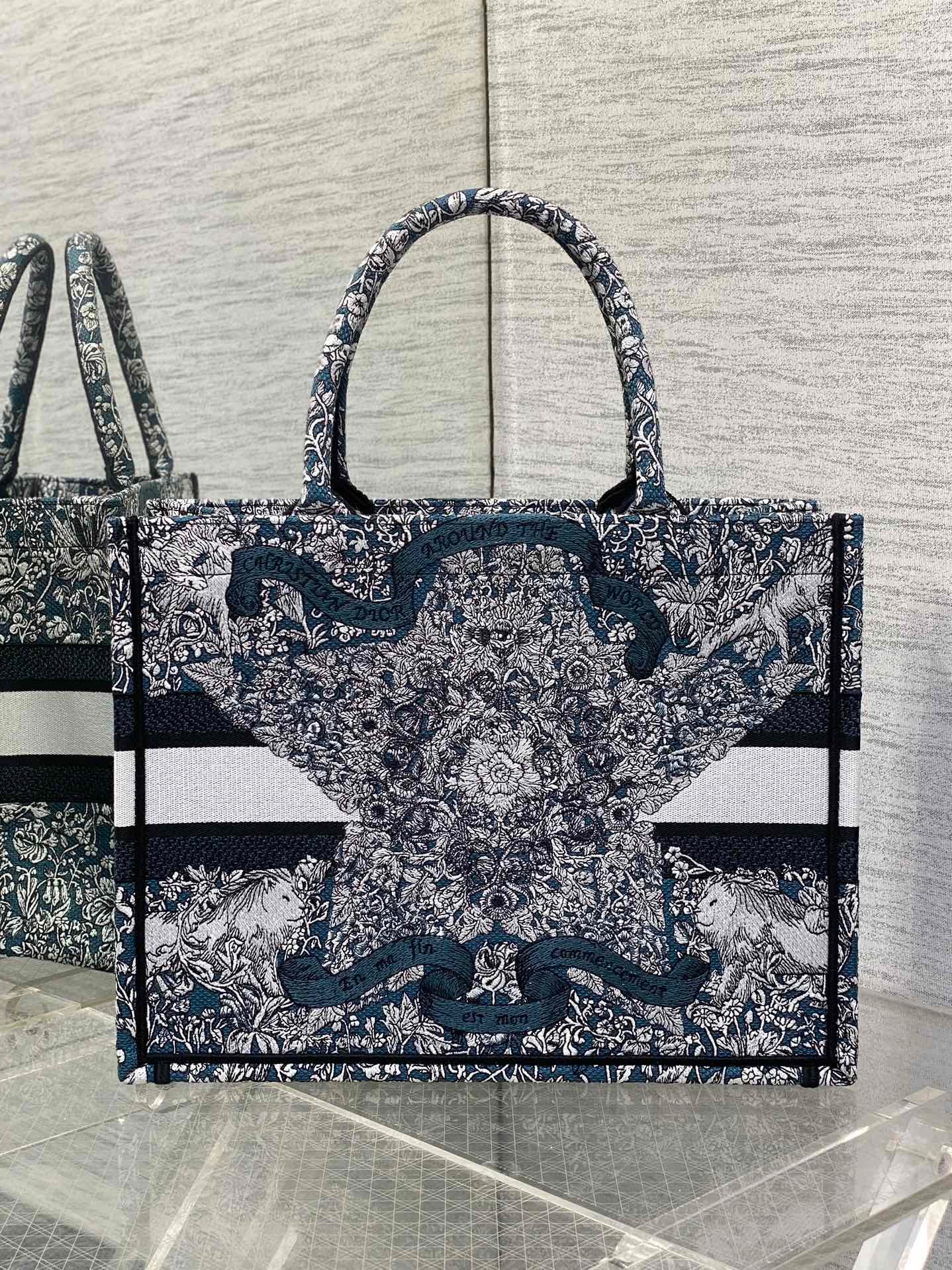 Dior Medium Book Tote 36 Black Blue Print Canvas - Image 2