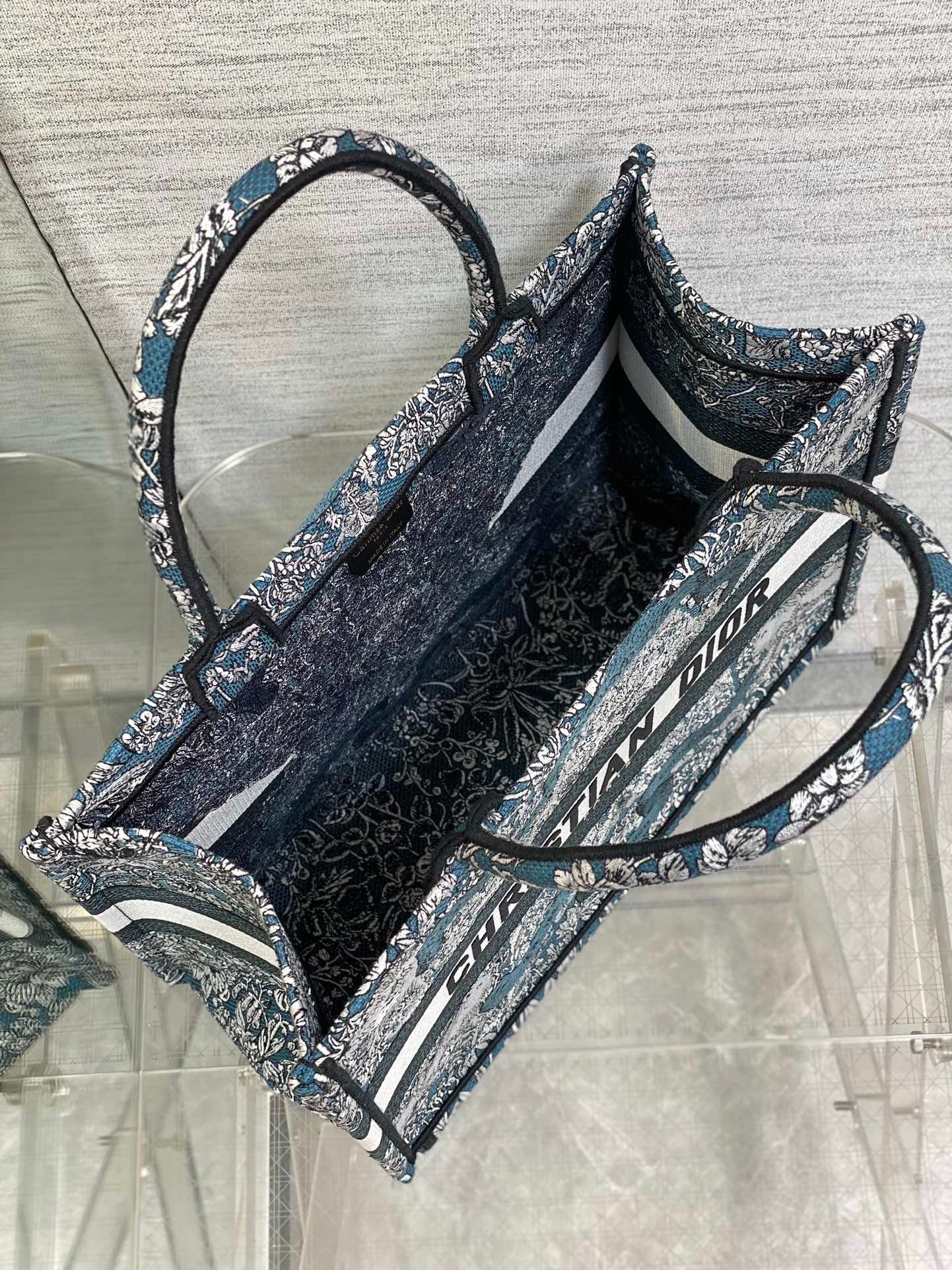 Dior Medium Book Tote 36 Black Blue Print Canvas - Image 7