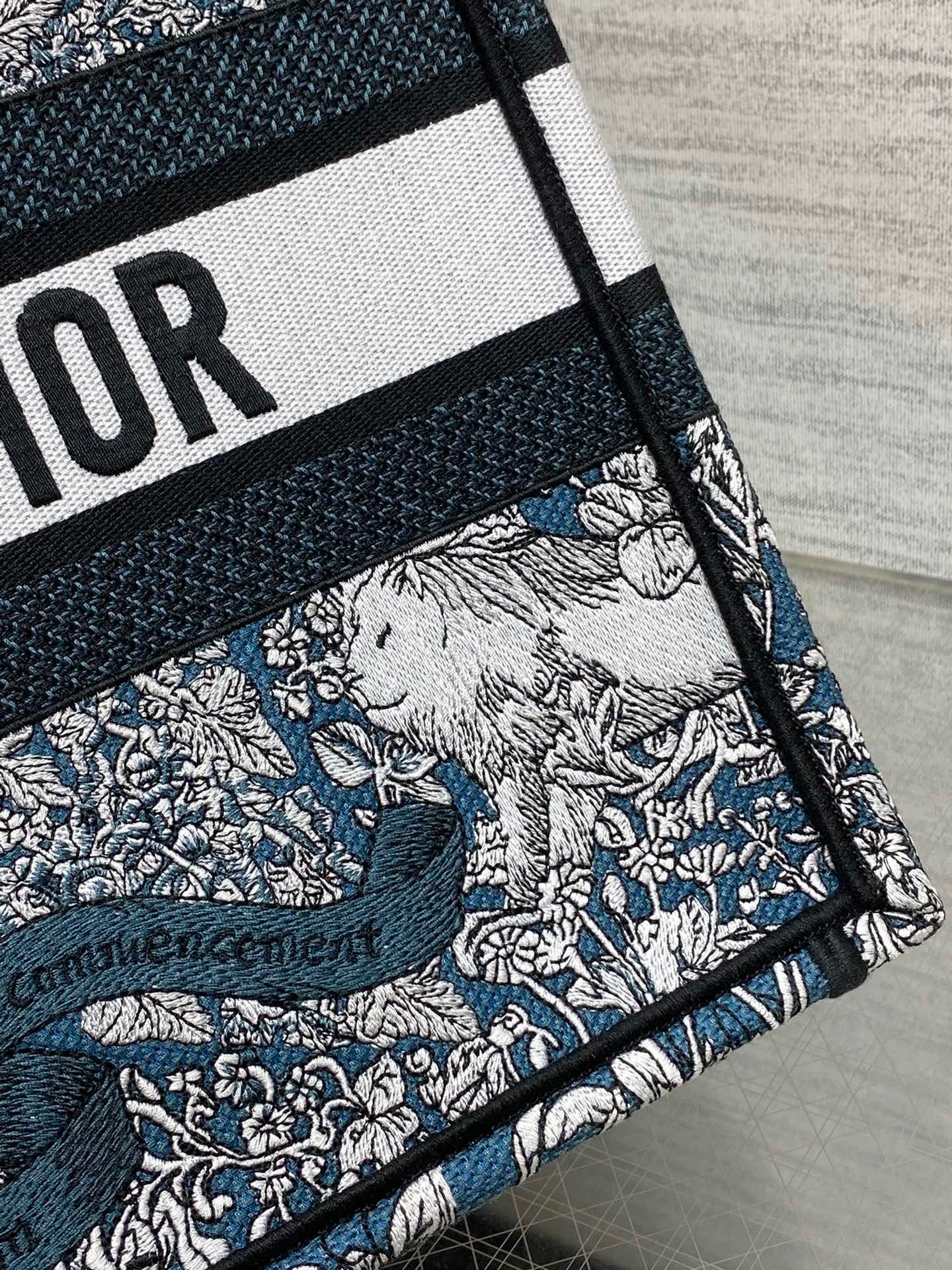 Dior Medium Book Tote 36 Black Blue Print Canvas - Image 5
