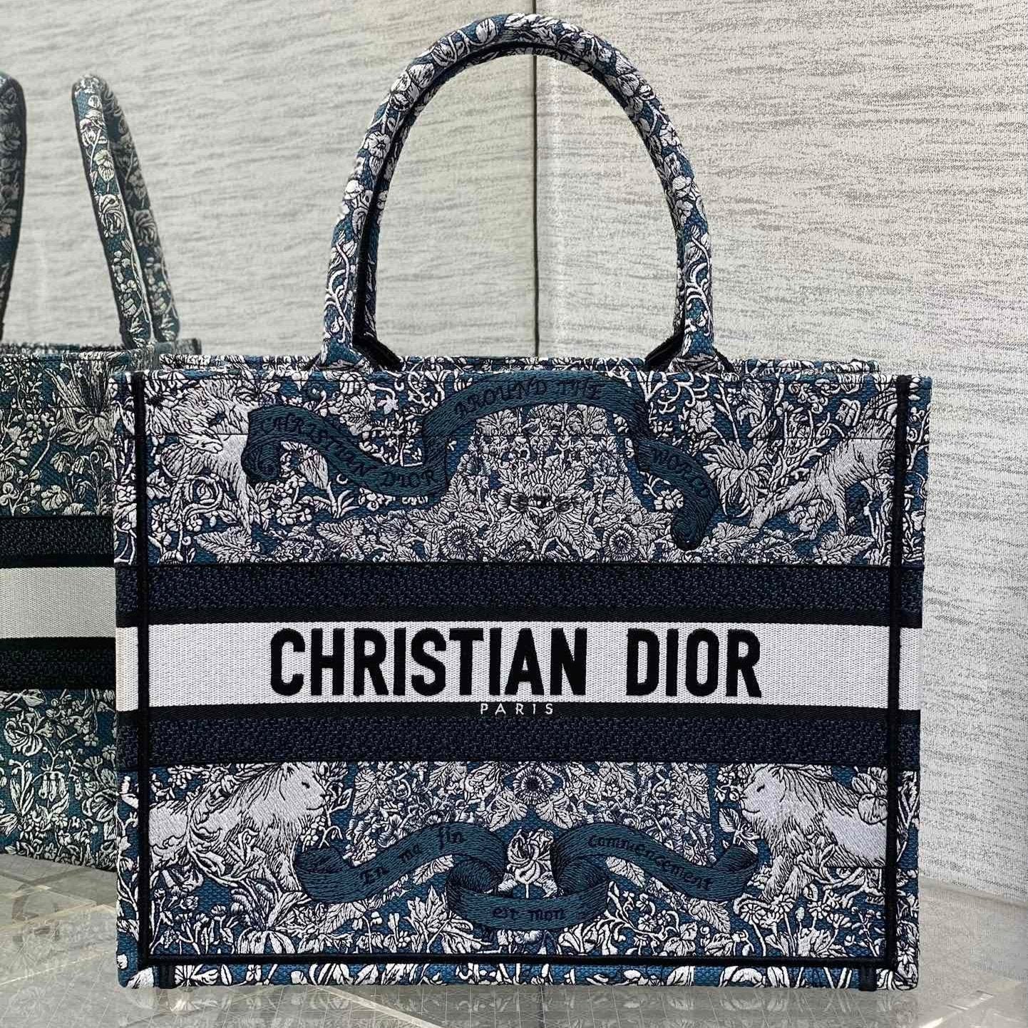 Dior Medium Book Tote 36 Black Blue Print Canvas
