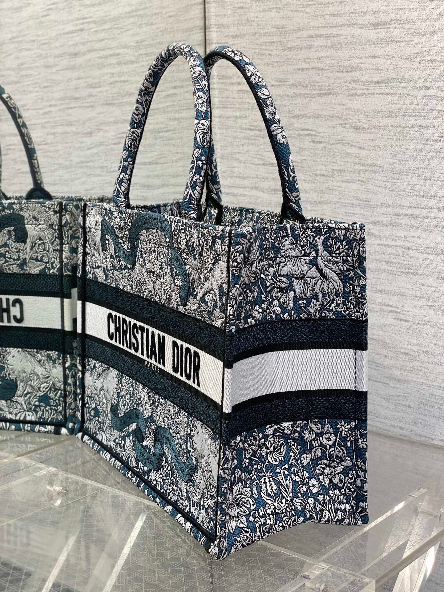 Dior Medium Book Tote 36 Black Blue Print Canvas - Image 3