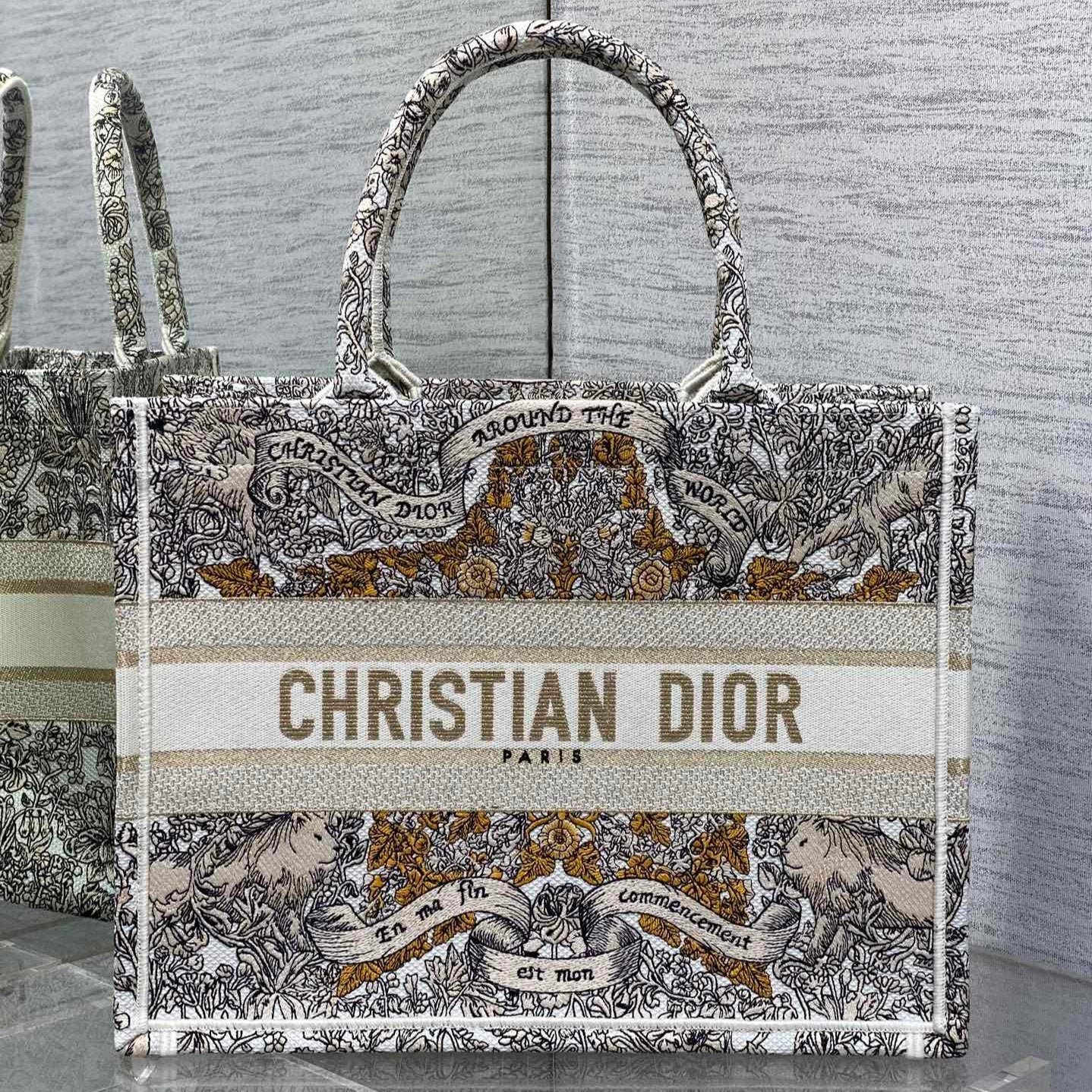 Dior Medium Book Tote 36 Vintage Print Colorful Canvas