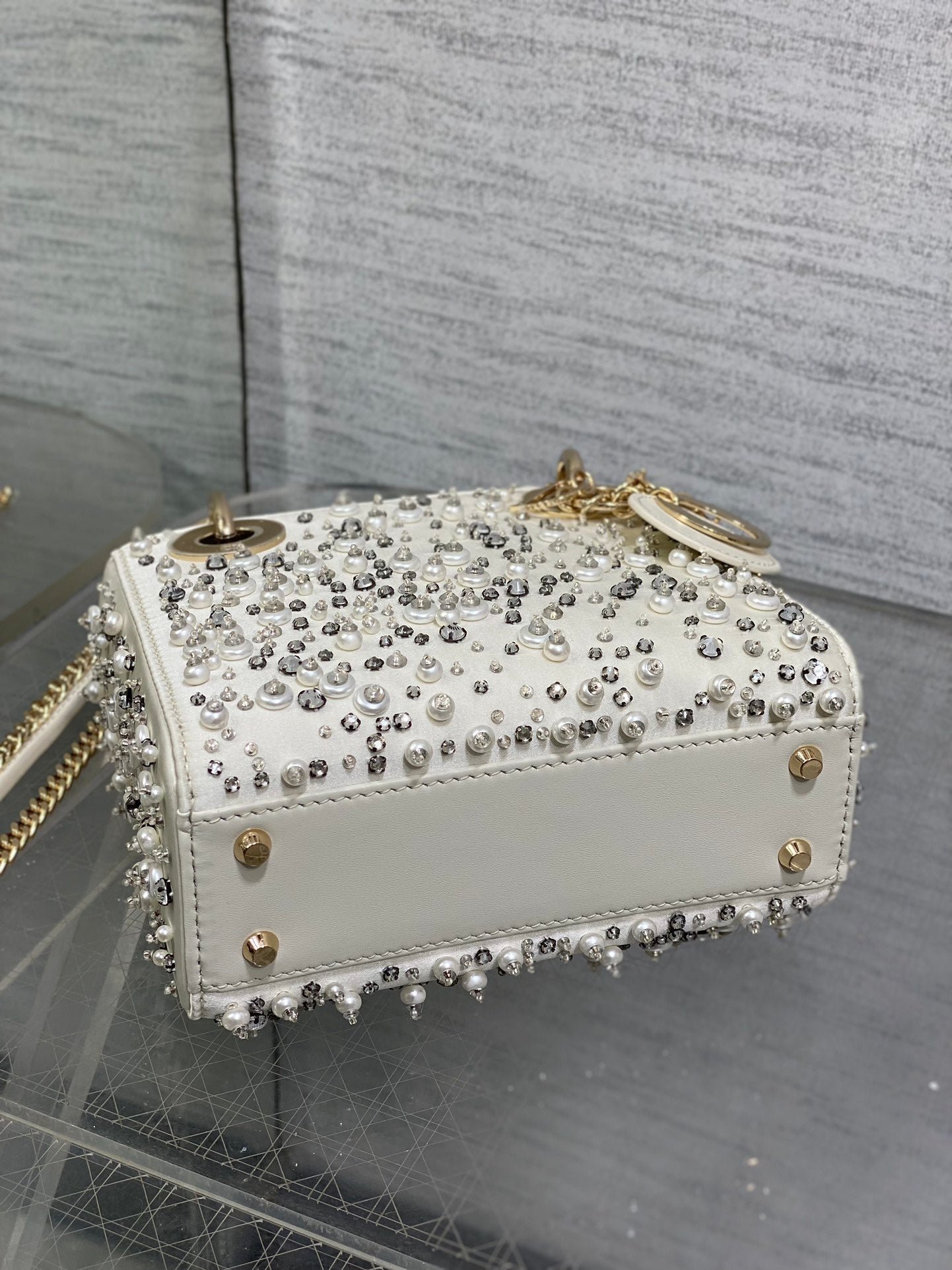 Dior Lady 17cm White Canvas With Sparkling Diamond - Image 9