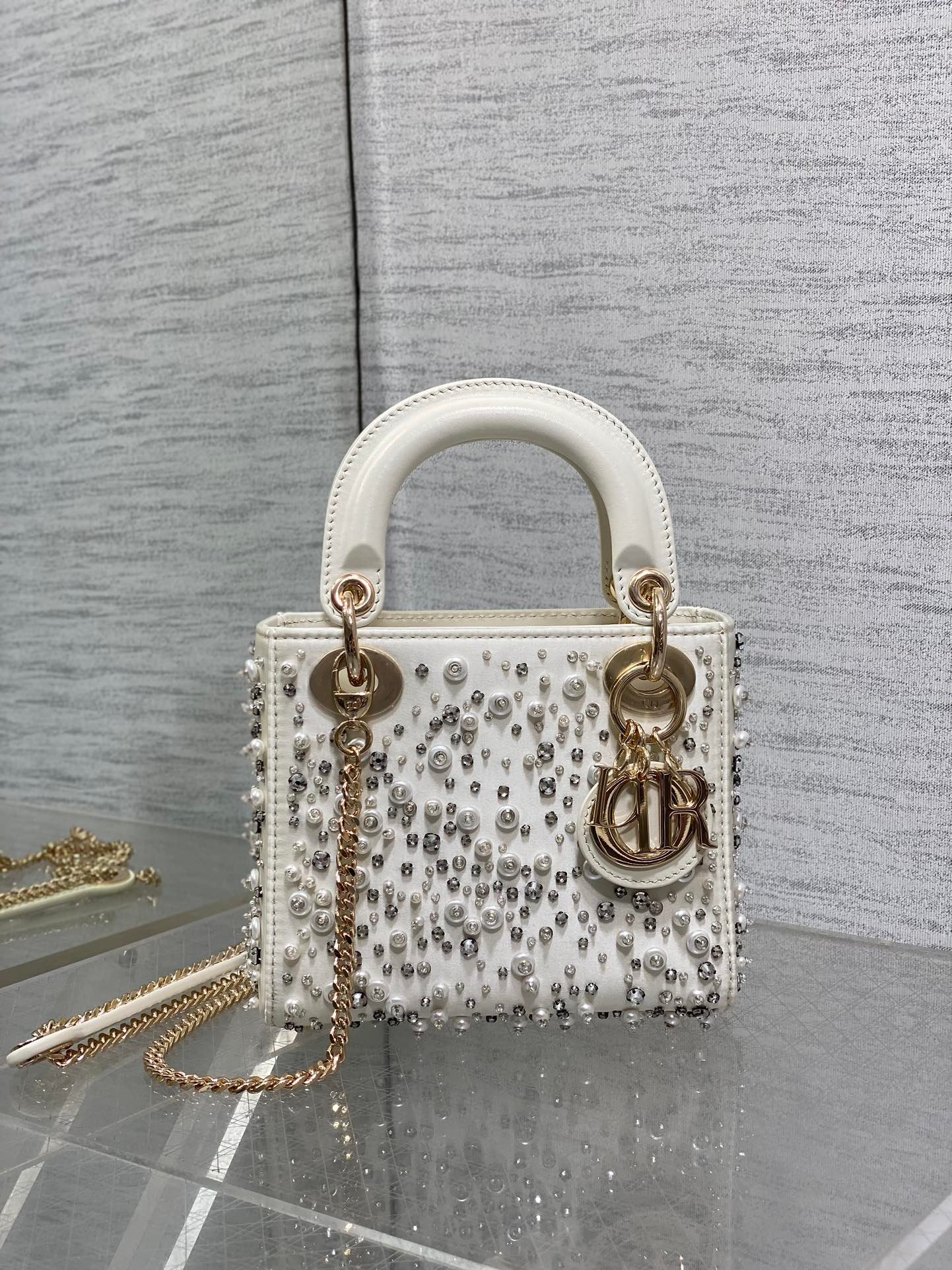 Alternative view of Dior Mini Lady Bag 17 White Satin Full Crystal Beaded