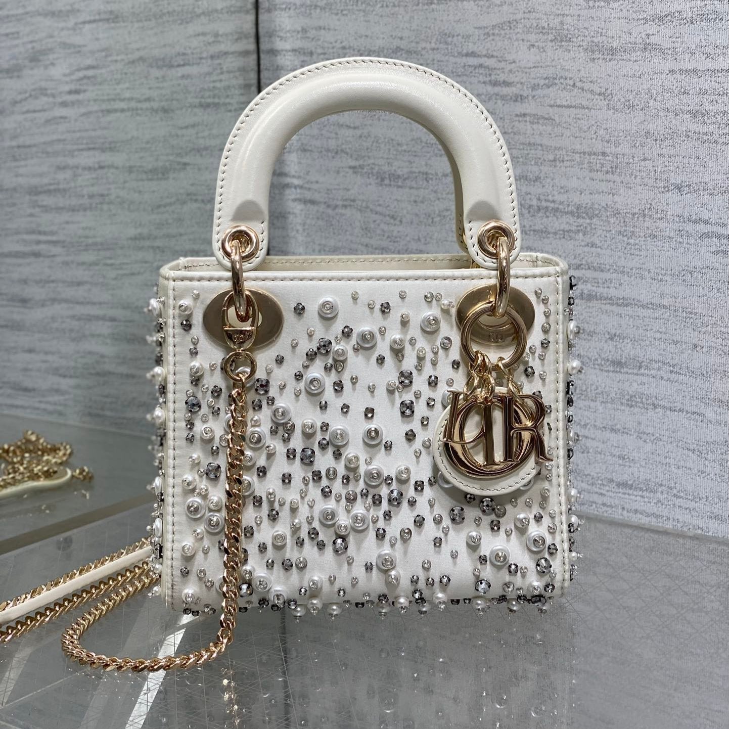 Dior Lady 17cm White Canvas With Sparkling Diamond