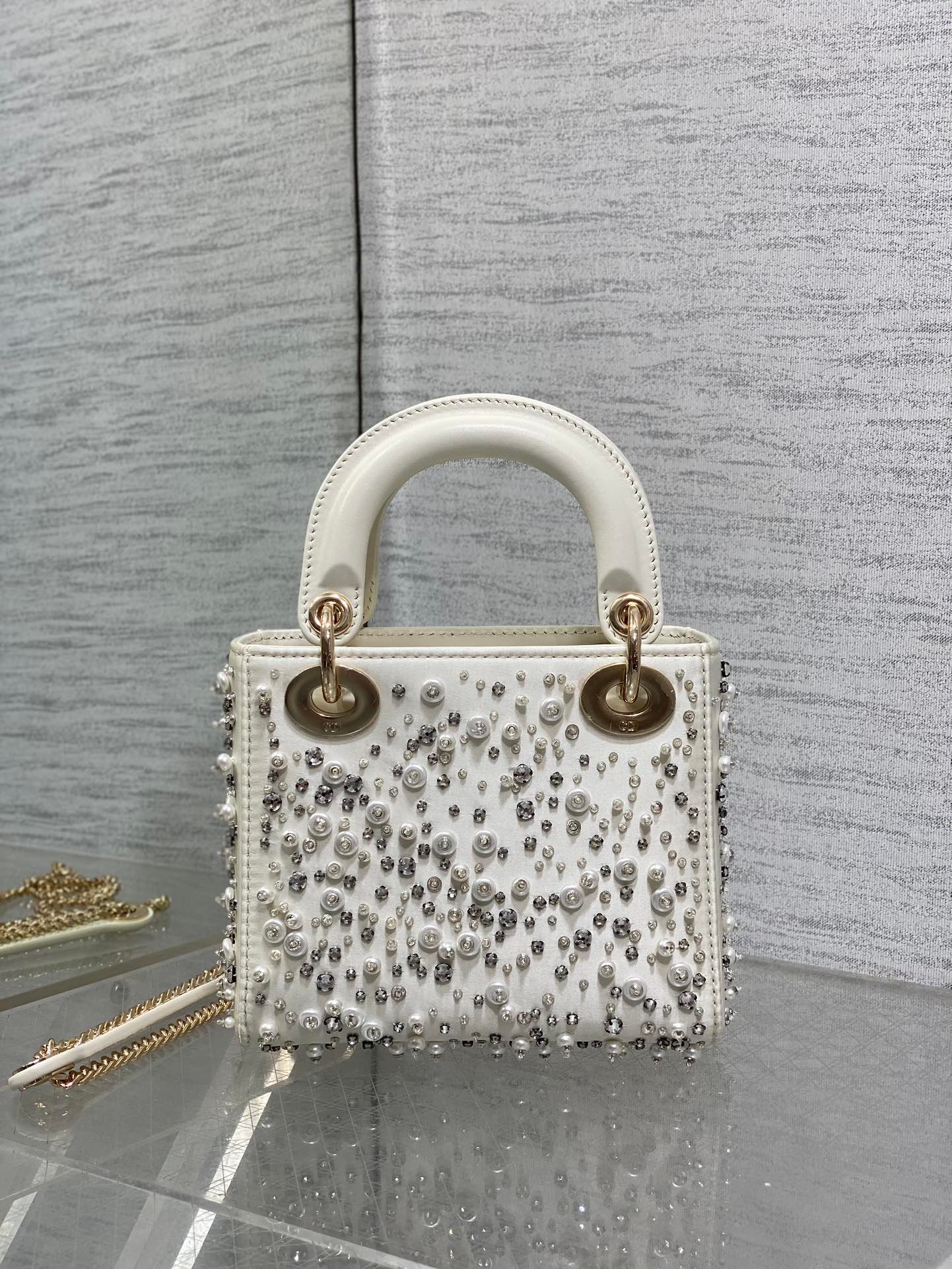 Dior Lady 17cm White Canvas With Sparkling Diamond - Image 4