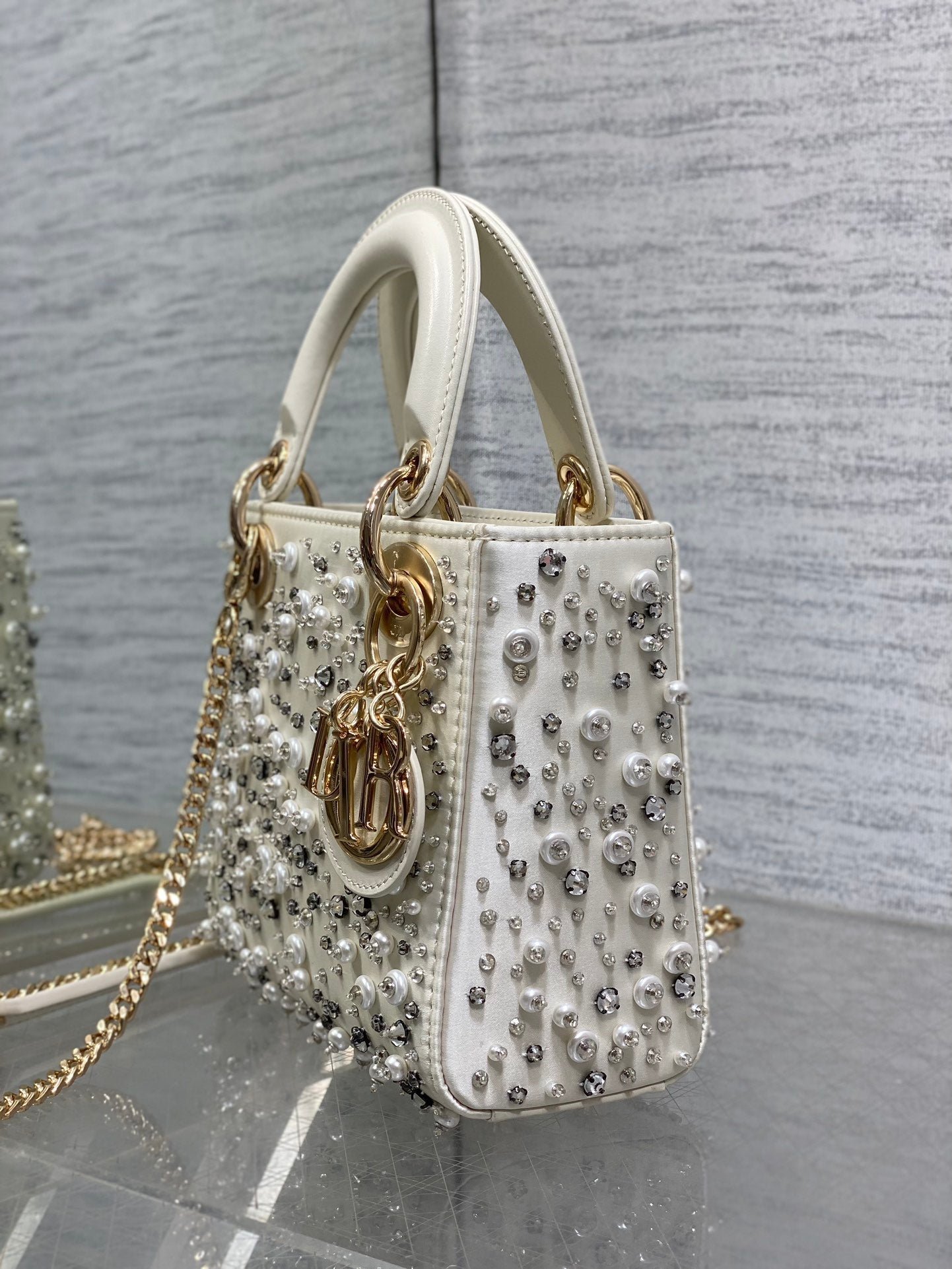 Dior Lady 17cm White Canvas With Sparkling Diamond - Image 3