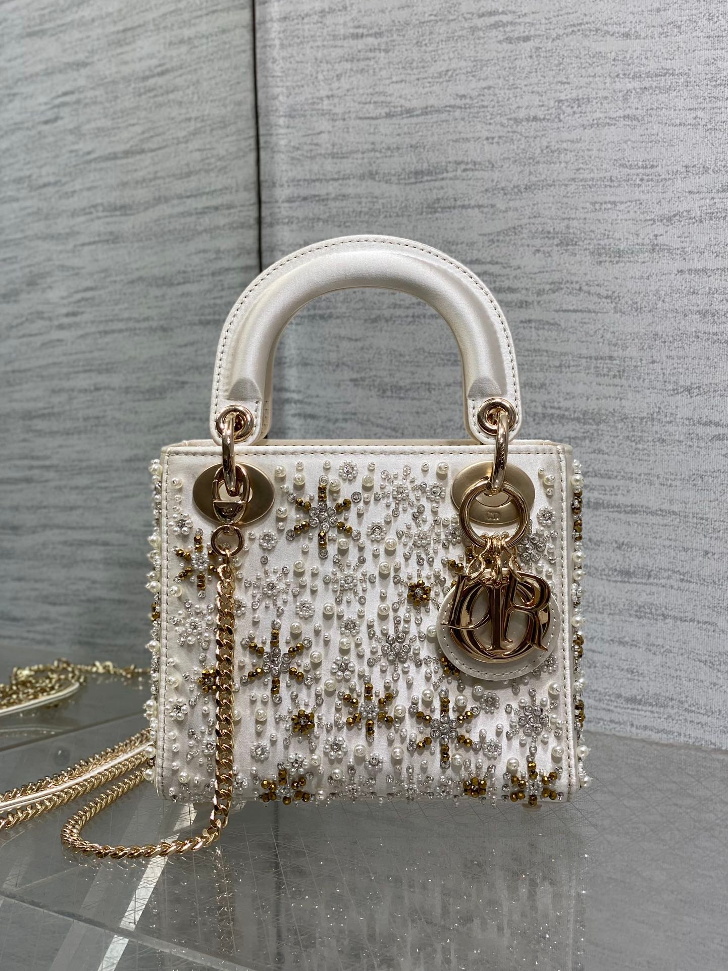 Alternative view of Dior Mini Lady Bag 17 White Satin Beaded Embroidery