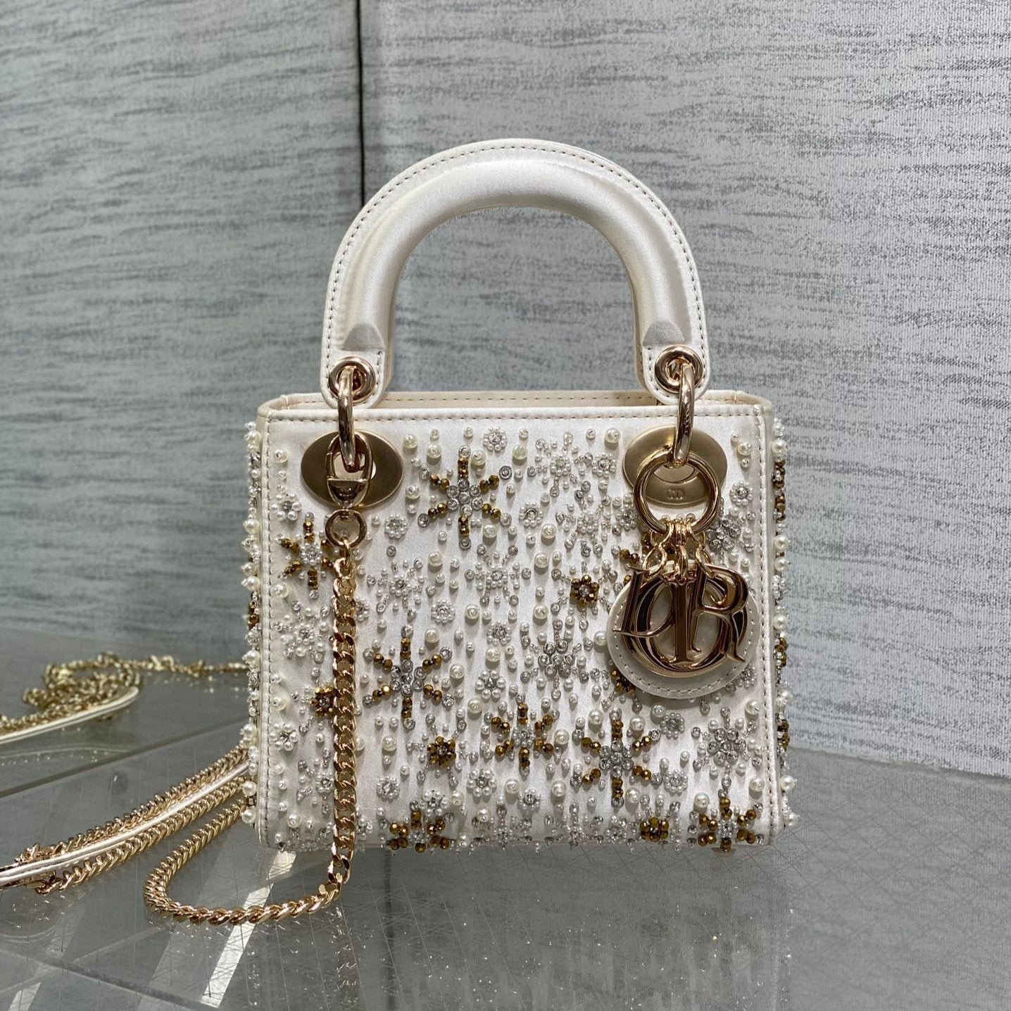 Dior Lady White Canvas With Star Diamond & Pearl