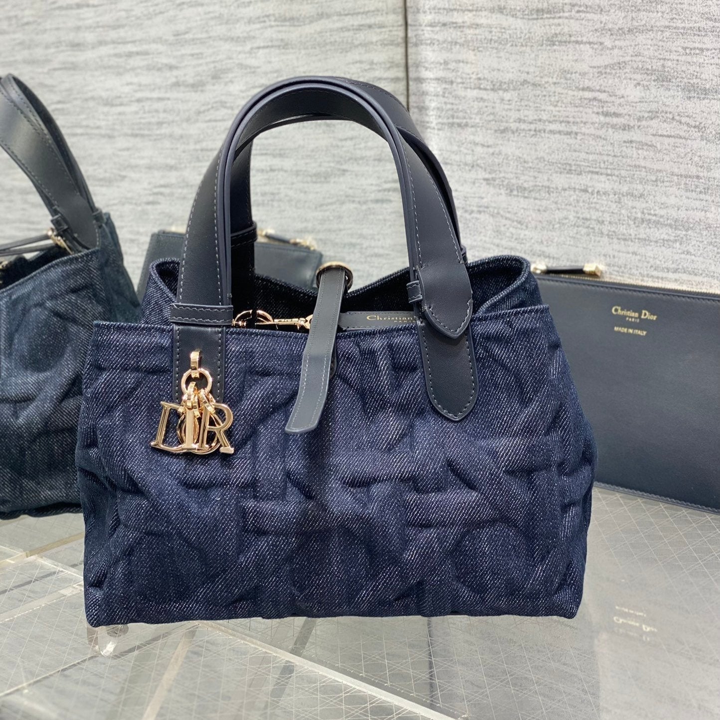 Dior Toujours Mini Blue Denim Graphic Tote Bag