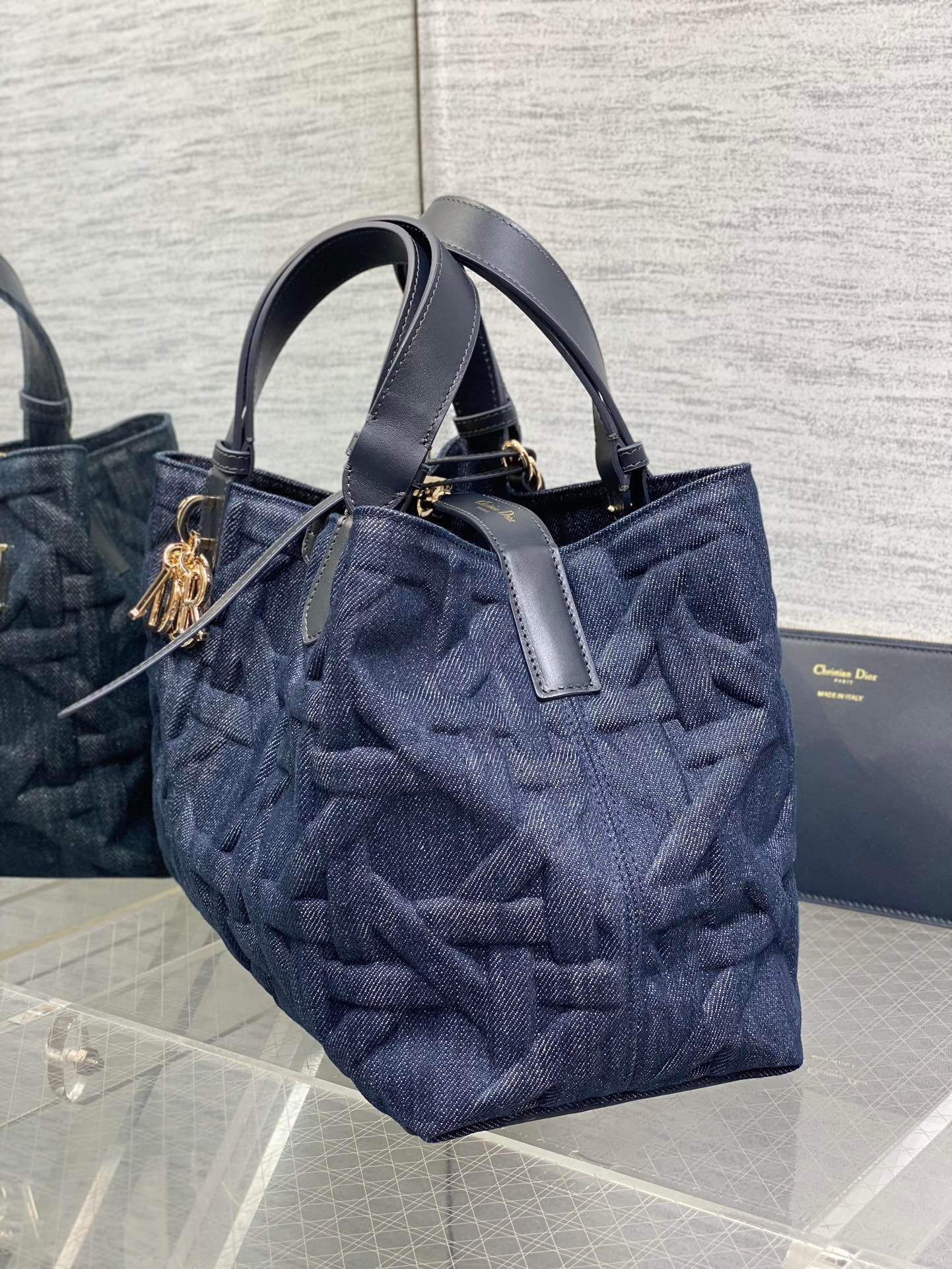 Dior Toujours Medium Blue Denim Graphic Tote - Image 3
