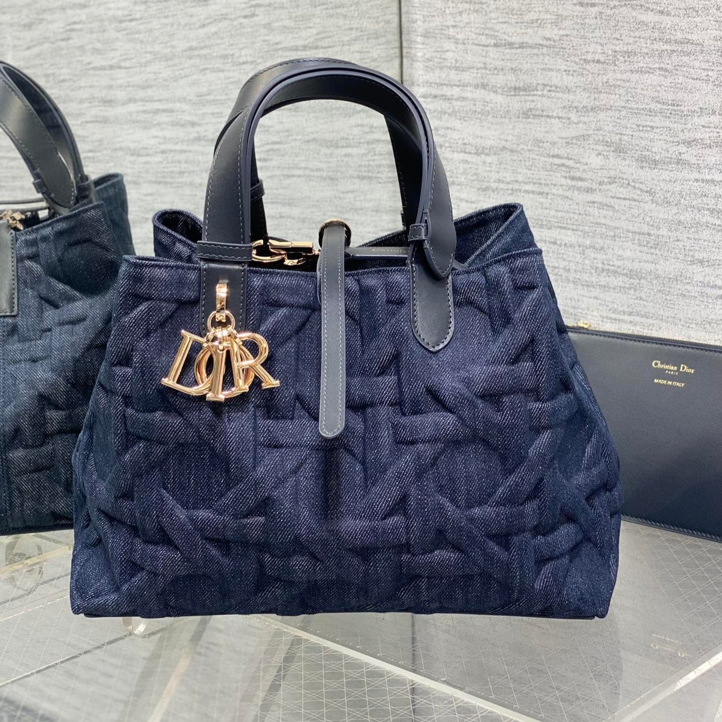 Dior Toujours Medium Blue Denim Graphic Tote
