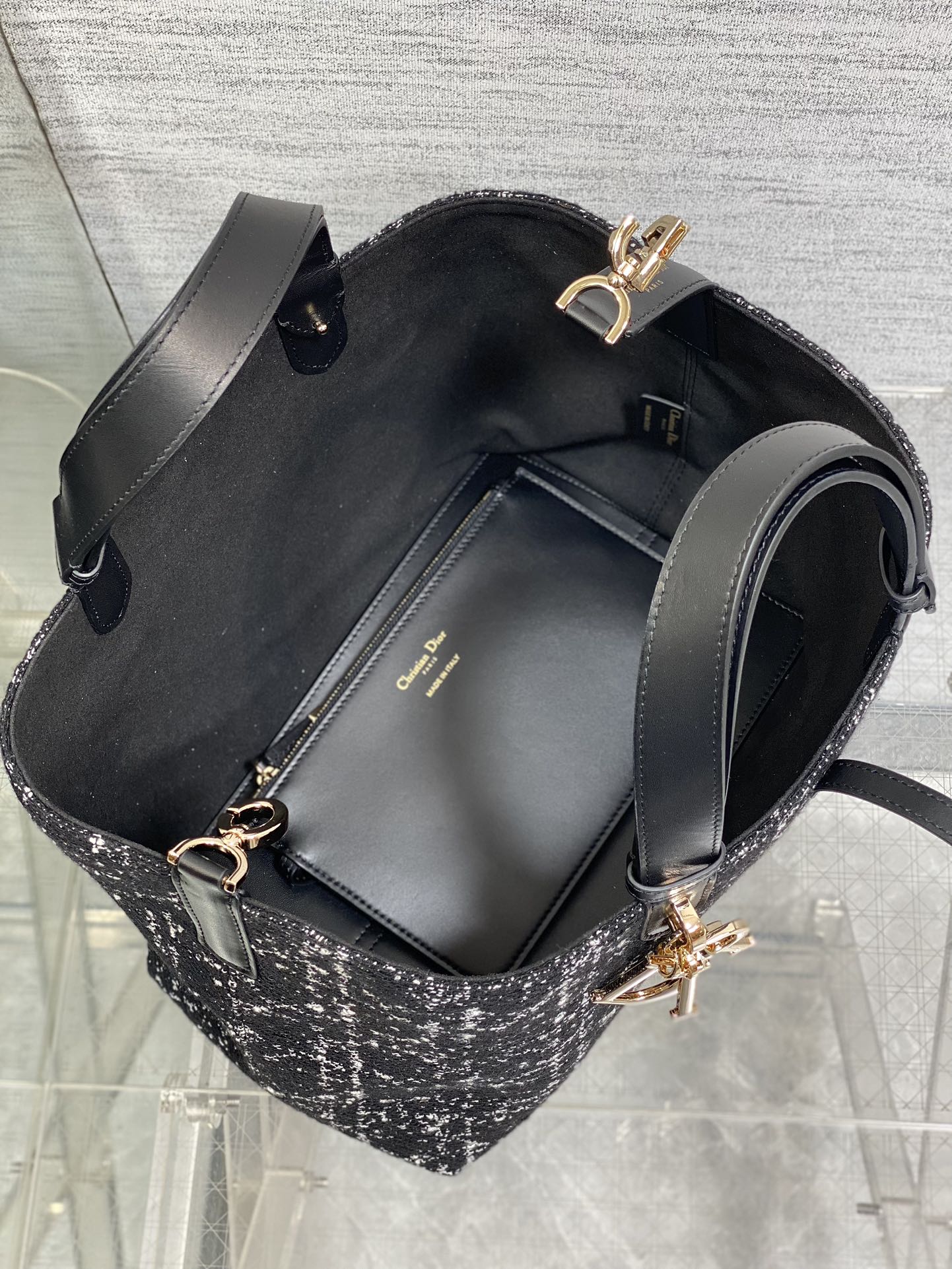 Dior Toujours Medium Black White Tweed Tote - Image 9