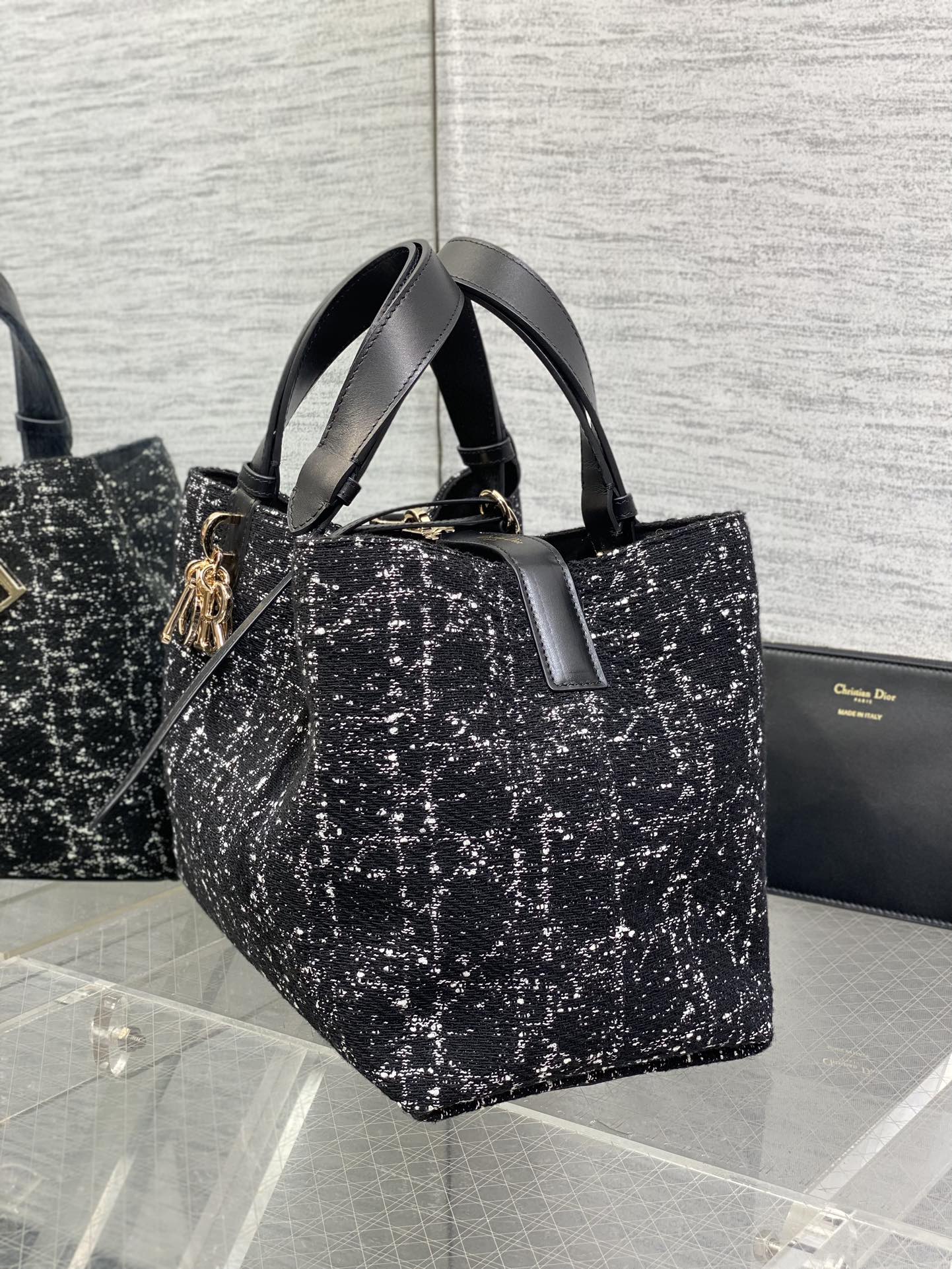 Dior Toujours Medium Black White Tweed Tote - Image 3