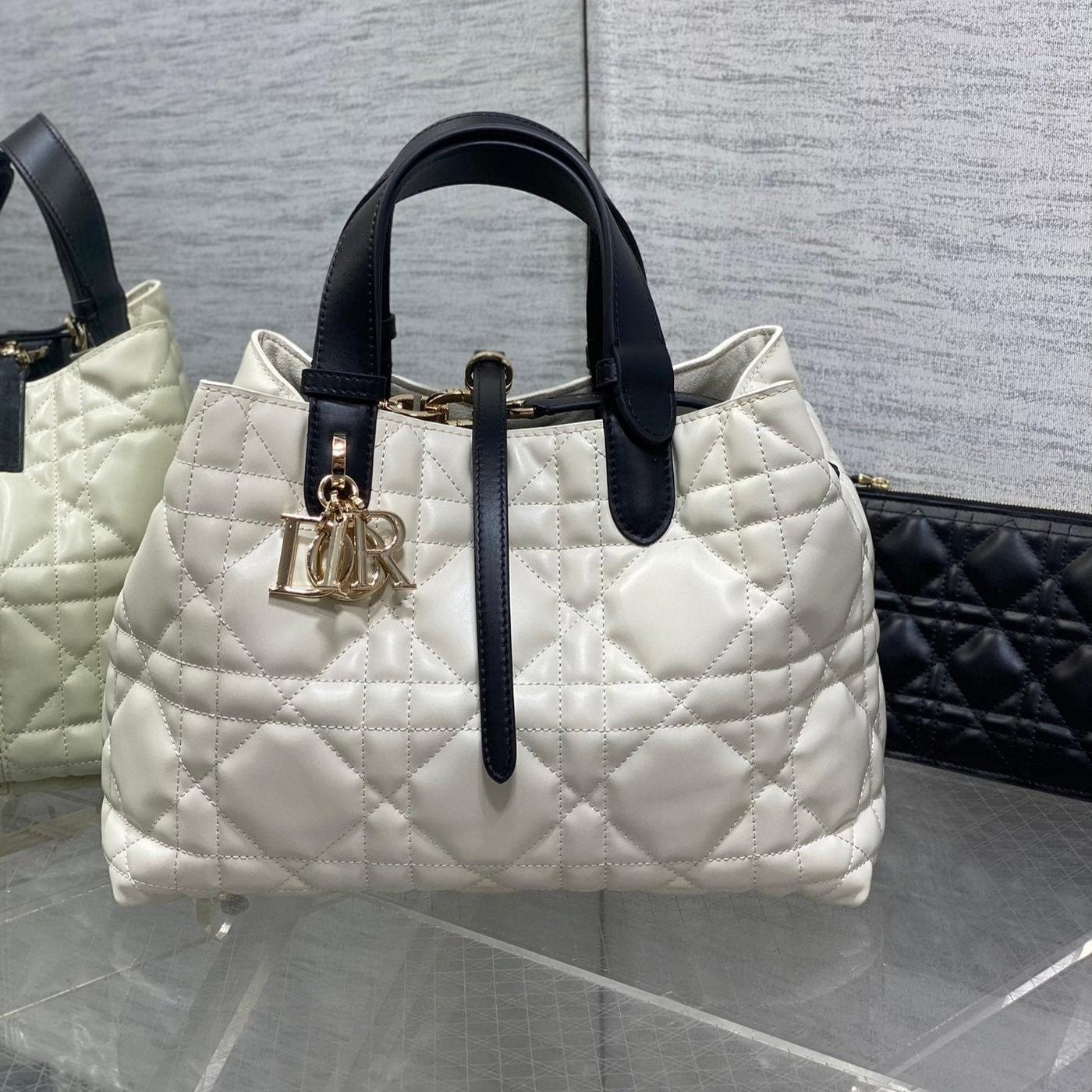 Dior Always Medium White Black Quilted Tote