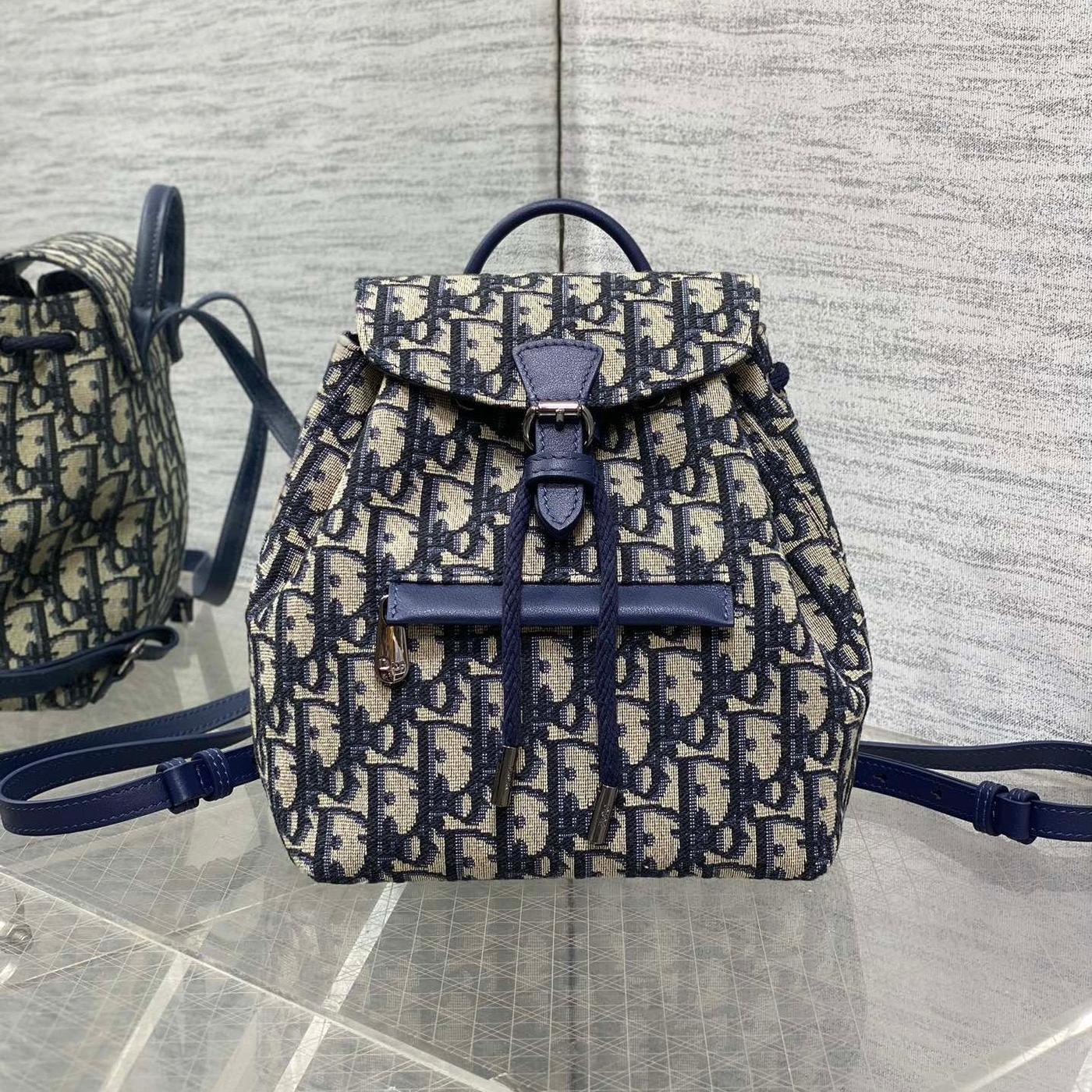 Dior Mini Caro Backpack Blue Oblique Jacquard