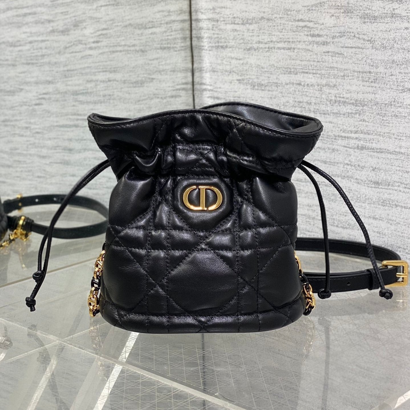 Dior Montaigne 18 Black Lambskin Bucket Bag