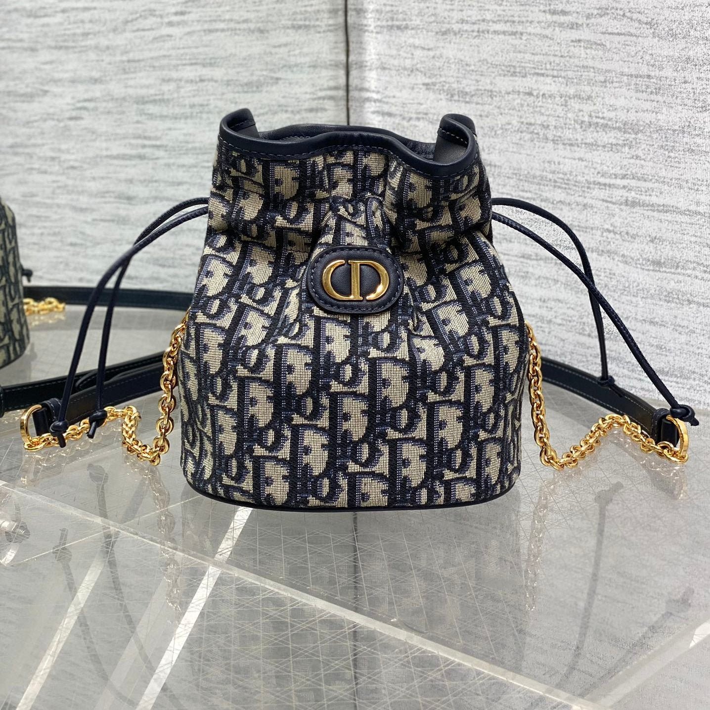 Dior Montaigne 18 Blue Oblique Jacquard Bucket Bag