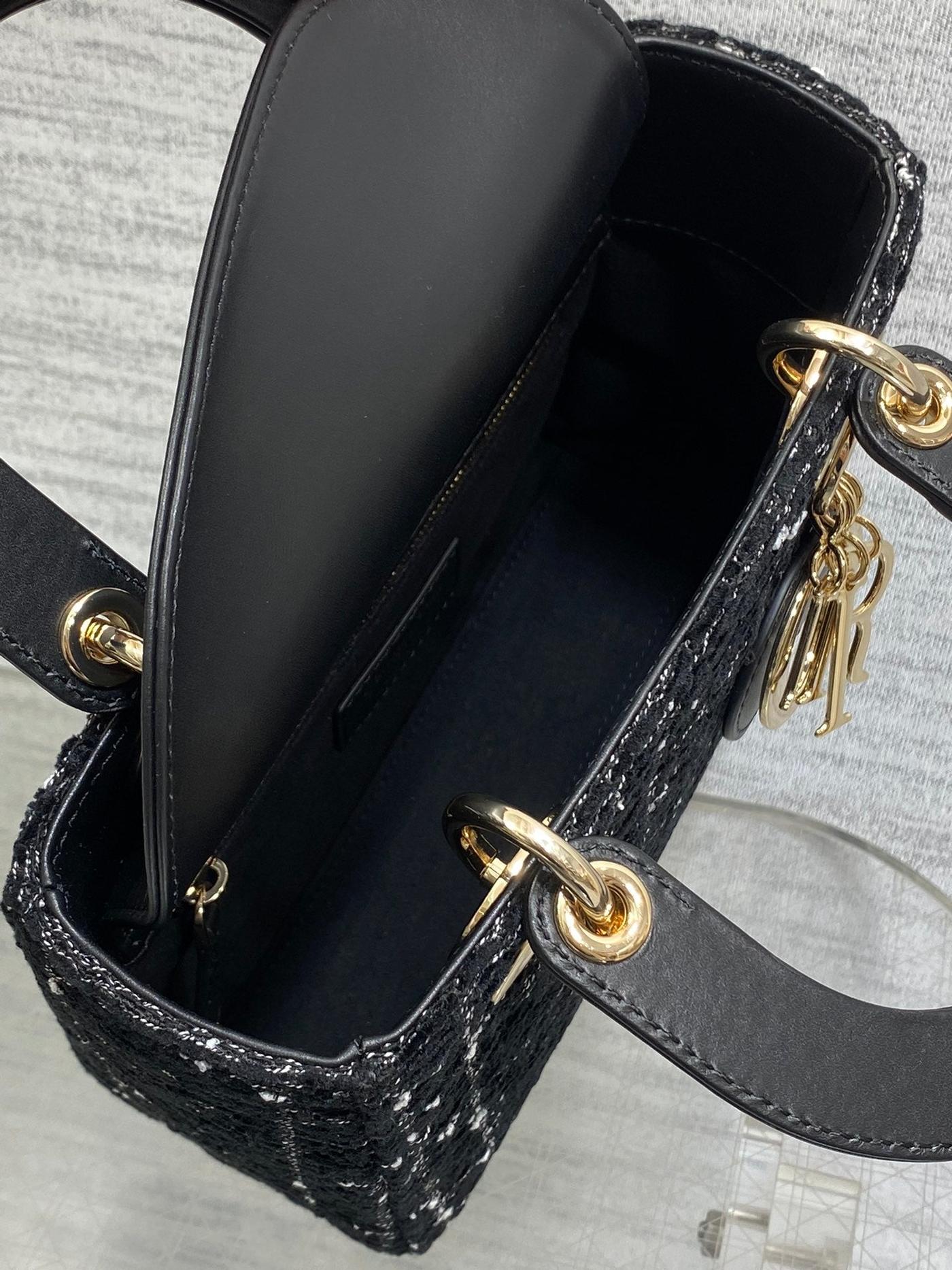 Dior Mini Lady Black White Tweed Bag - Image 8