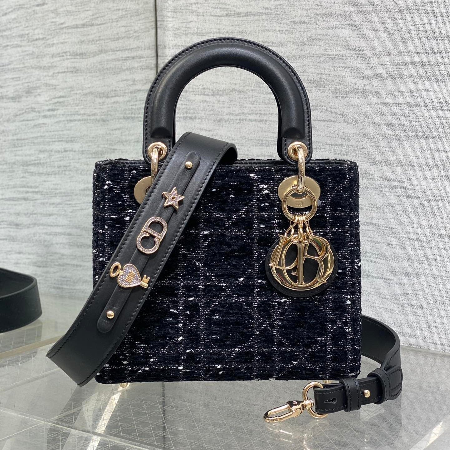 Dior Mini Lady Black White Tweed Bag