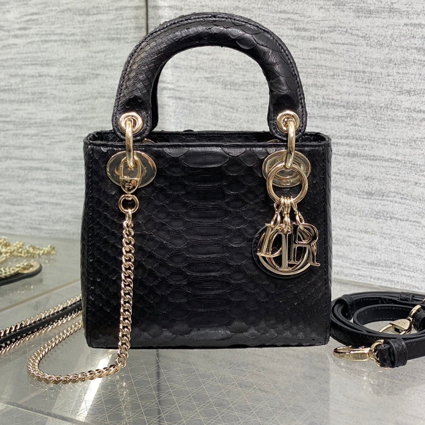 Dior Mini Lady Black Snakeskin Pattern Bag