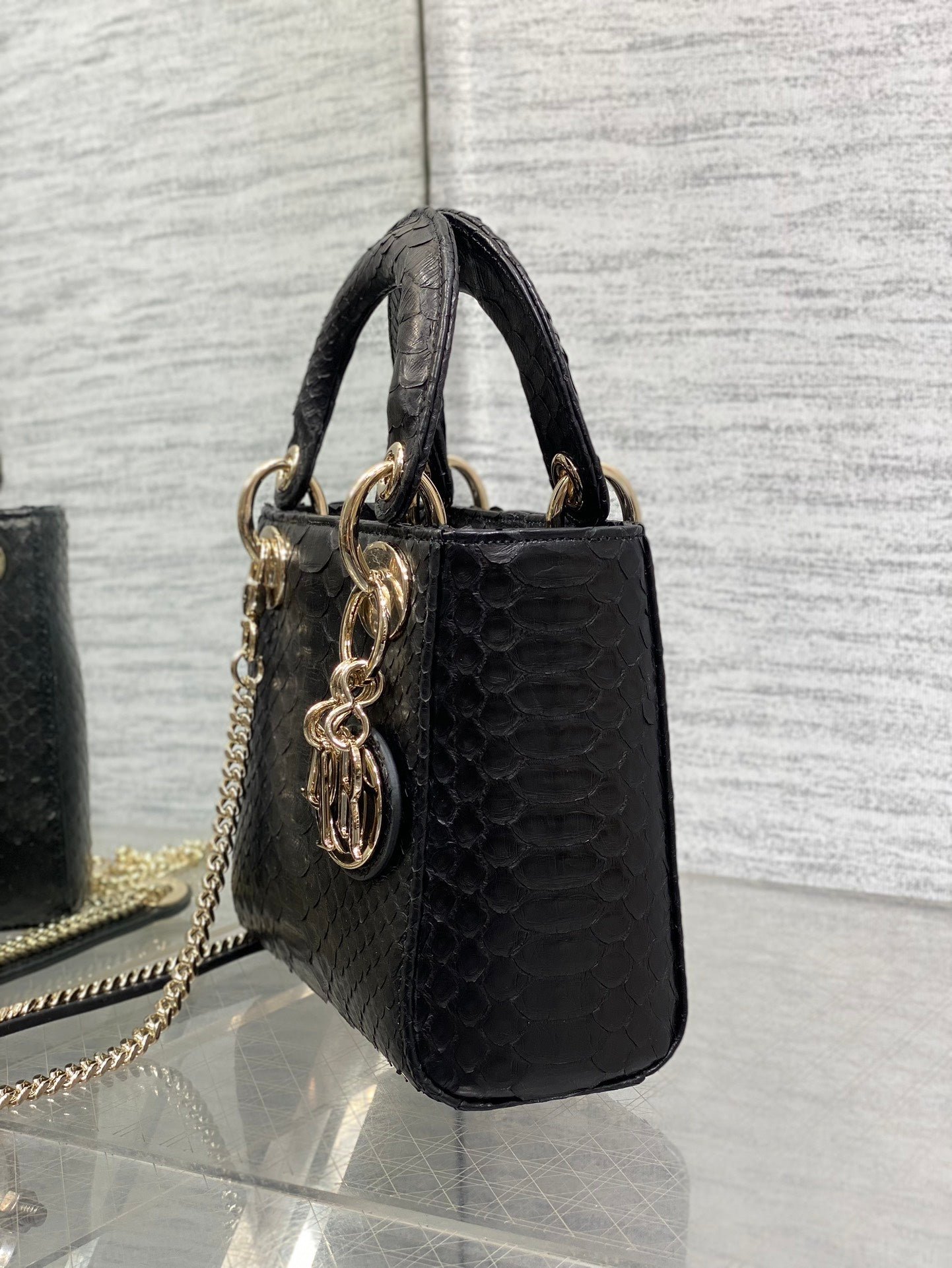 Dior Mini Lady Black Snakeskin Pattern Bag - Image 4