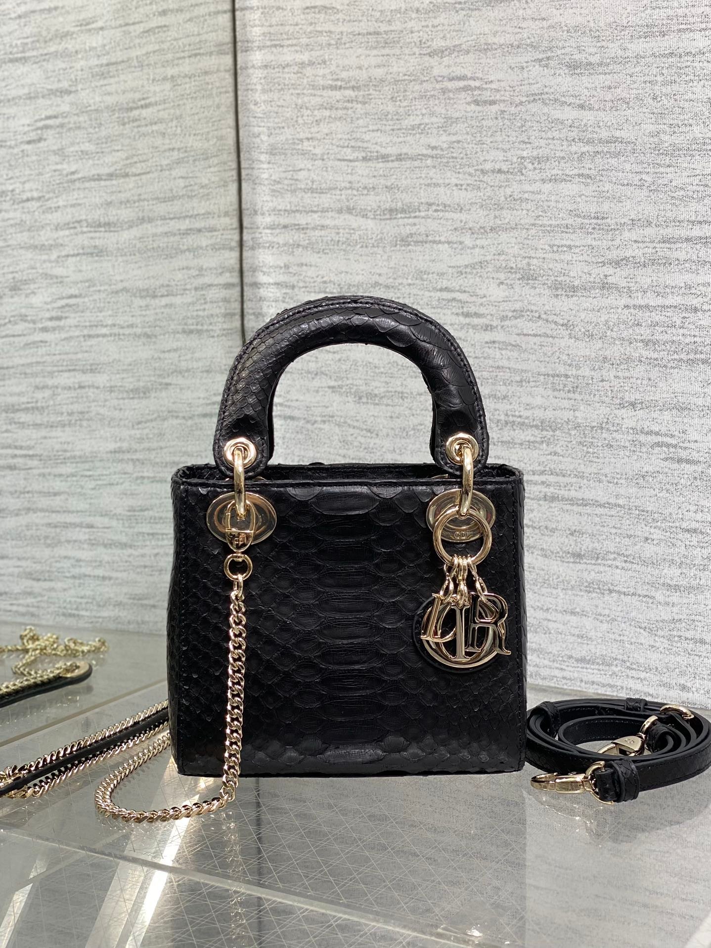 Dior Mini Lady Black Snakeskin Pattern Bag - Image 3