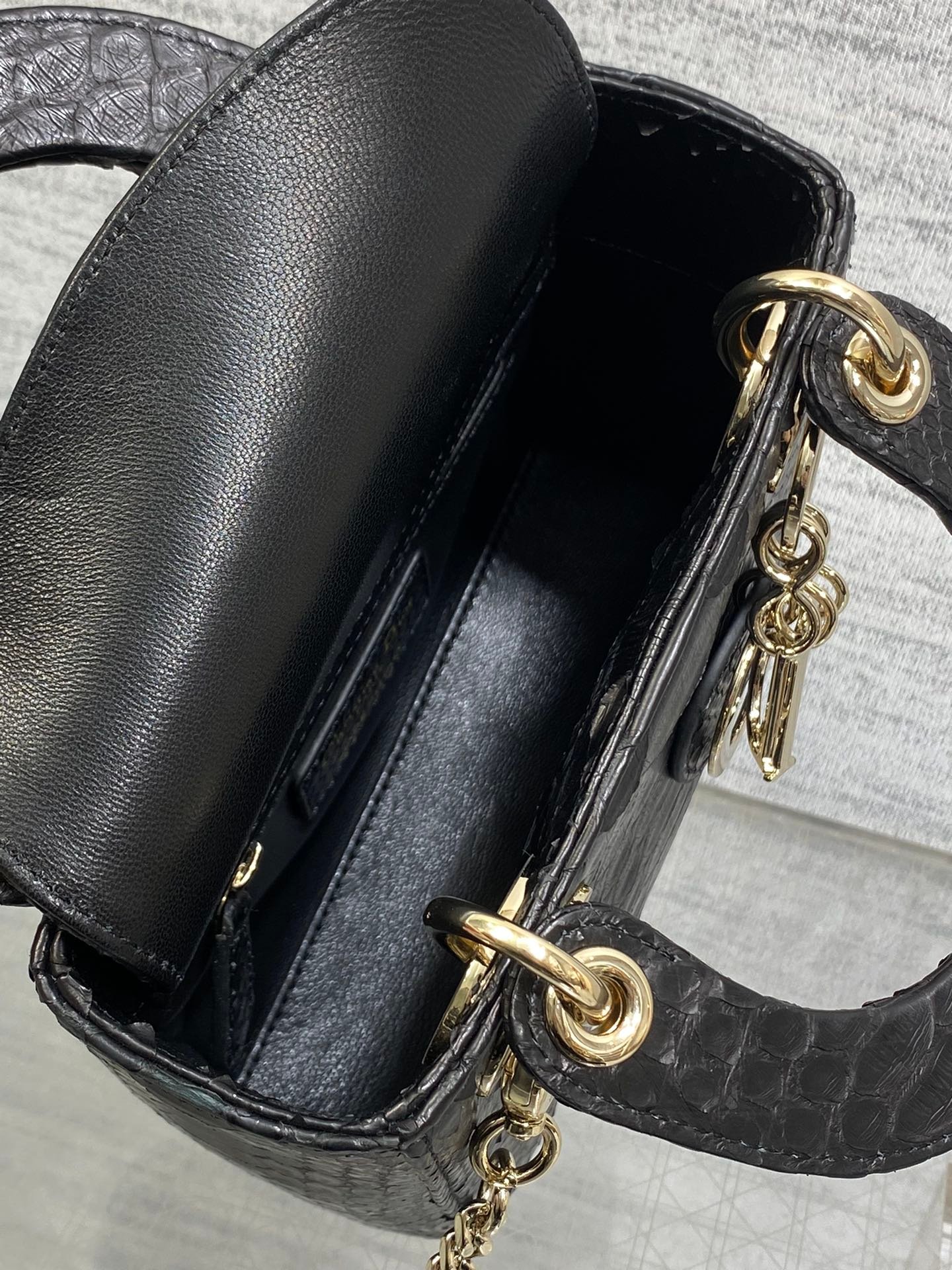 Dior Mini Lady Black Snakeskin Pattern Bag - Image 9