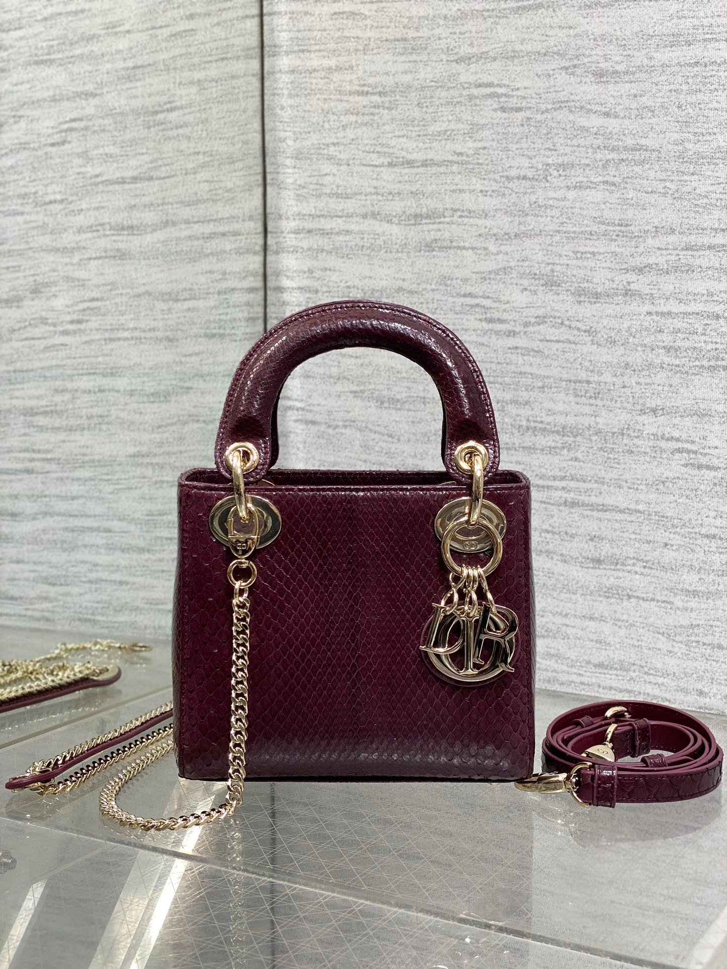 Alternative view of Dior Mini Lady Plum Purple Snakeskin Lambskin Bag