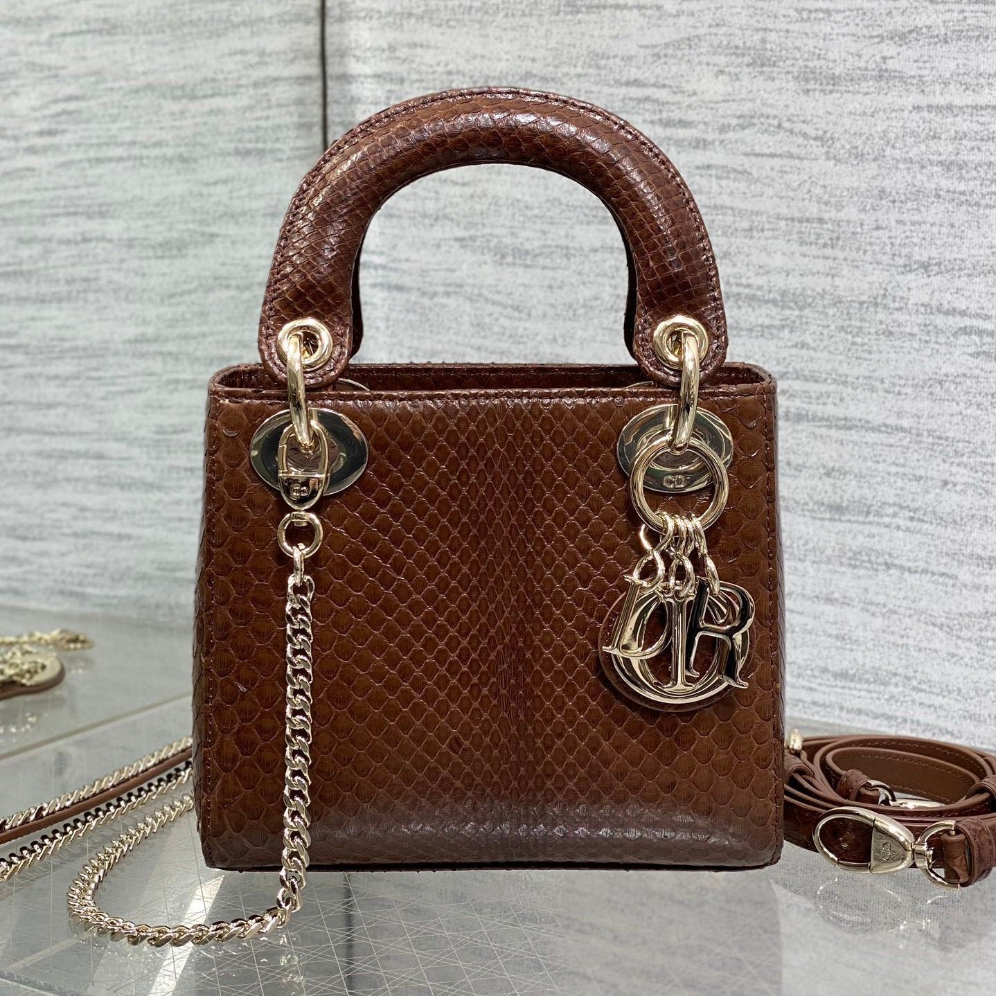Dior Mini Lady Pecan Brown Metallic Lambskin Bag